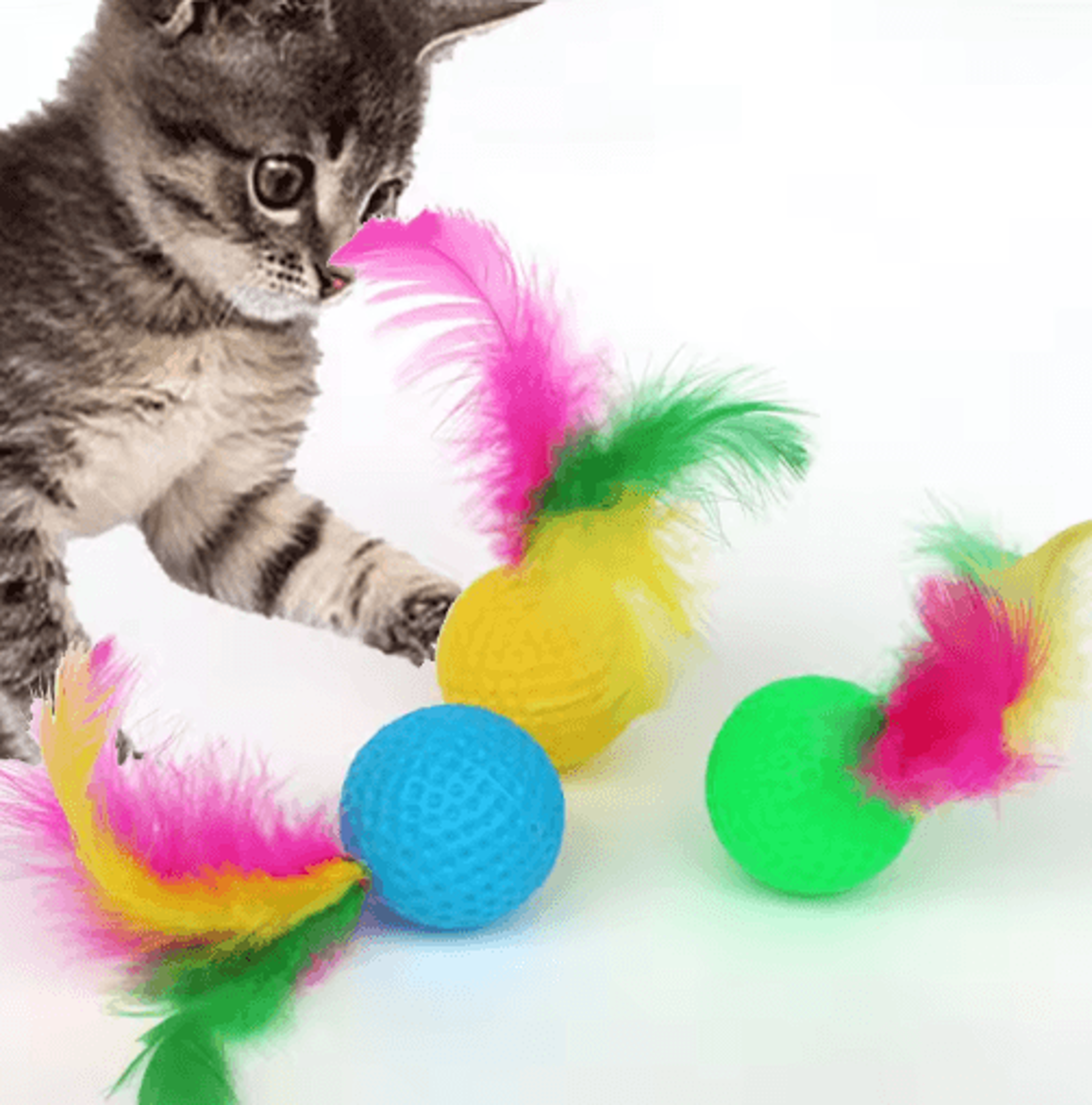 Colorful Feather Golf Ball Cat Toy Set Interactive Catch  Chase Toys For Curious Cats 8