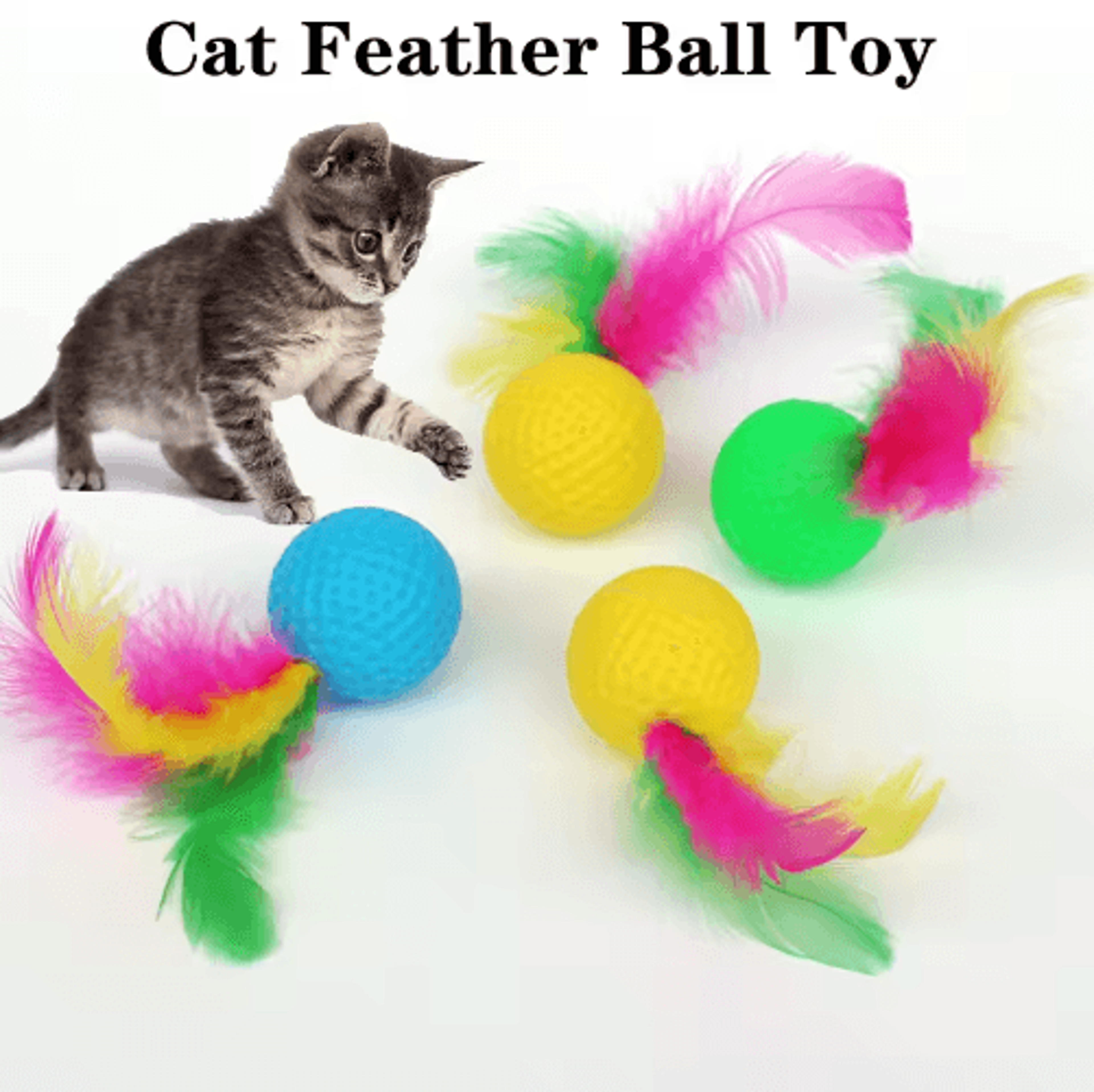 Colorful Feather Golf Ball Cat Toy Set Interactive Catch  Chase Toys For Curious Cats 0