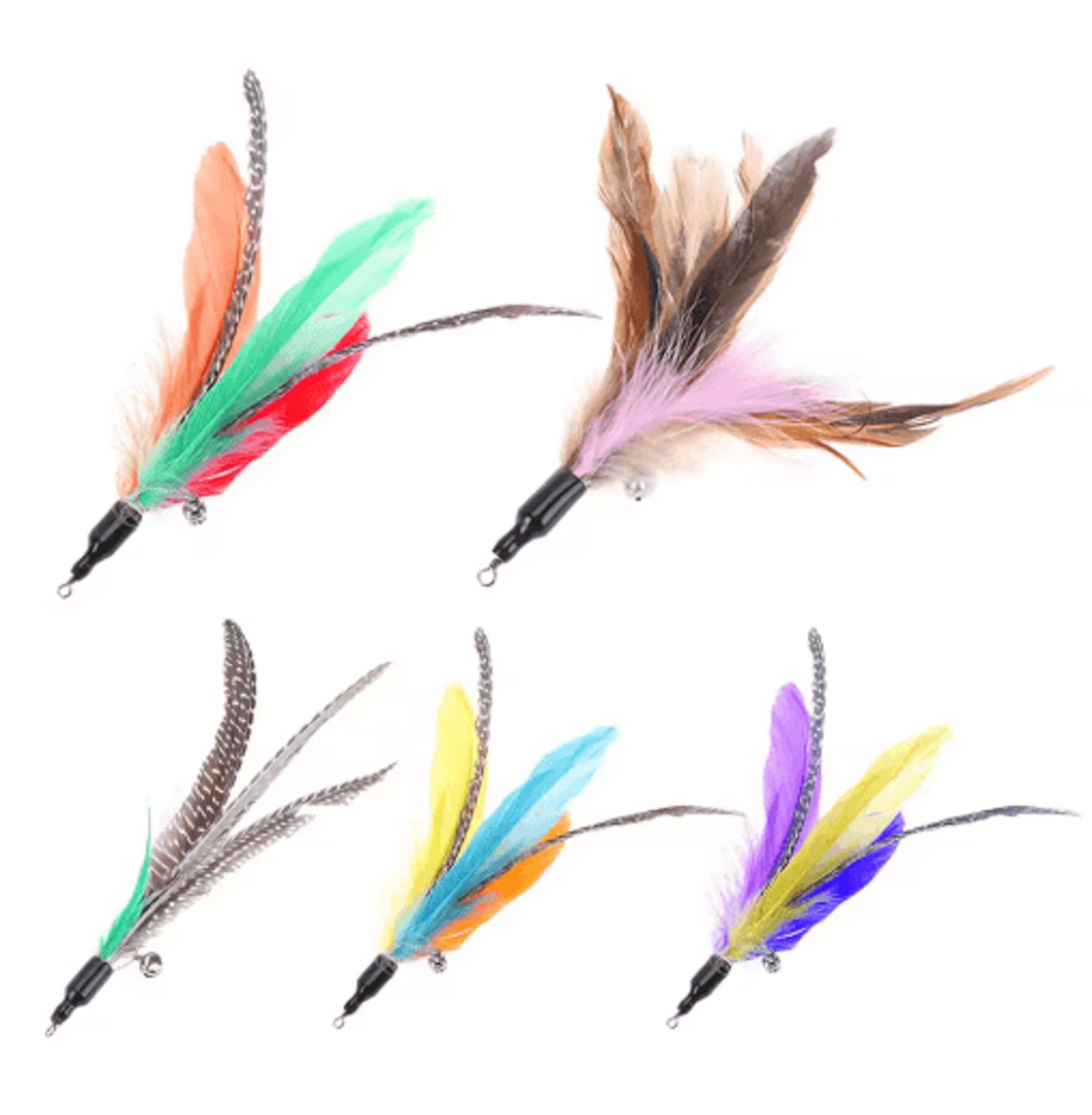 5PCS Feather Cat Wand Refill Set Colorful Interactive Replacement Teaser Toys For Cats 1