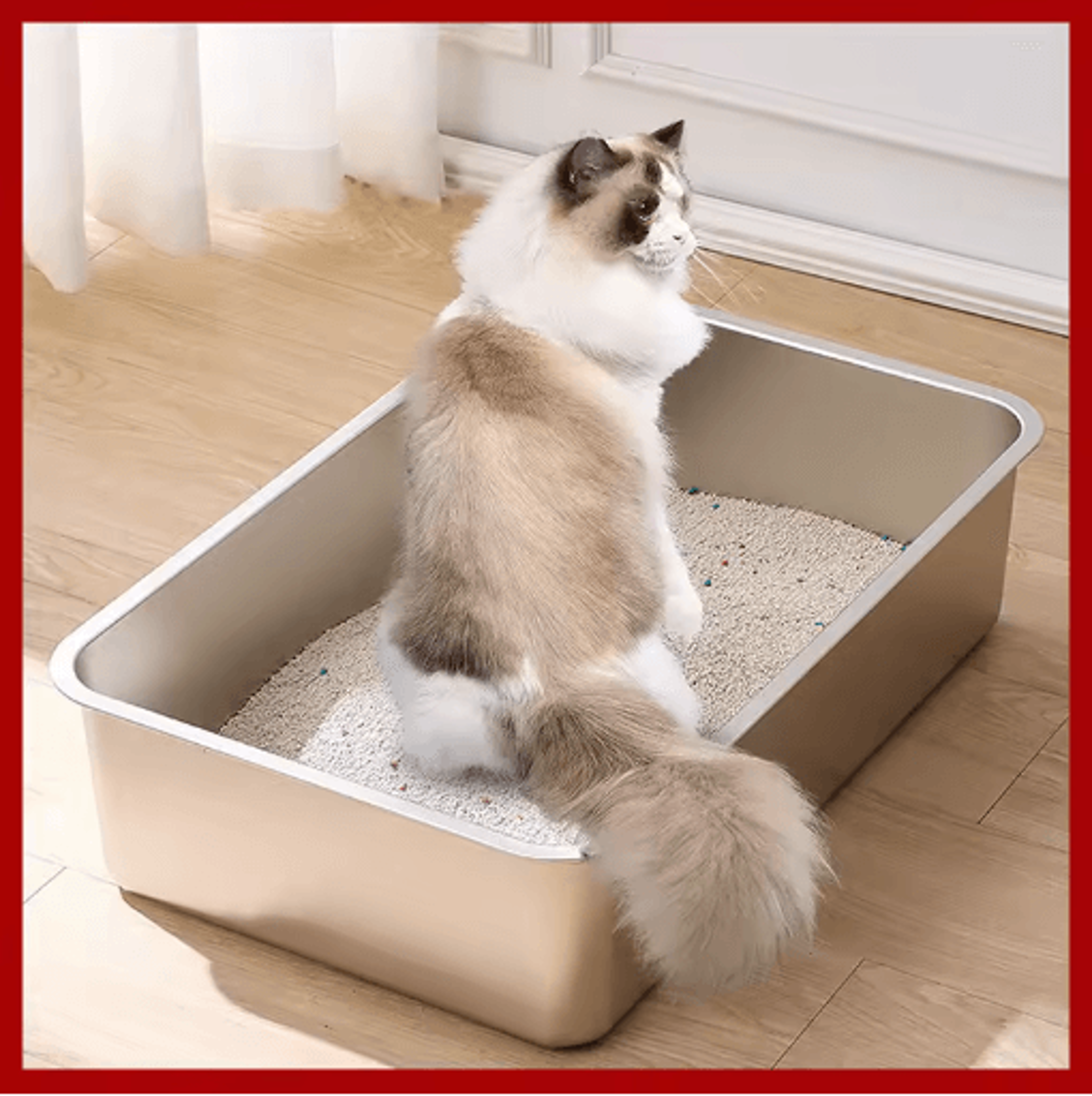 304 stainless steel cat litter box large high-sided metal litter tray for indoor cats