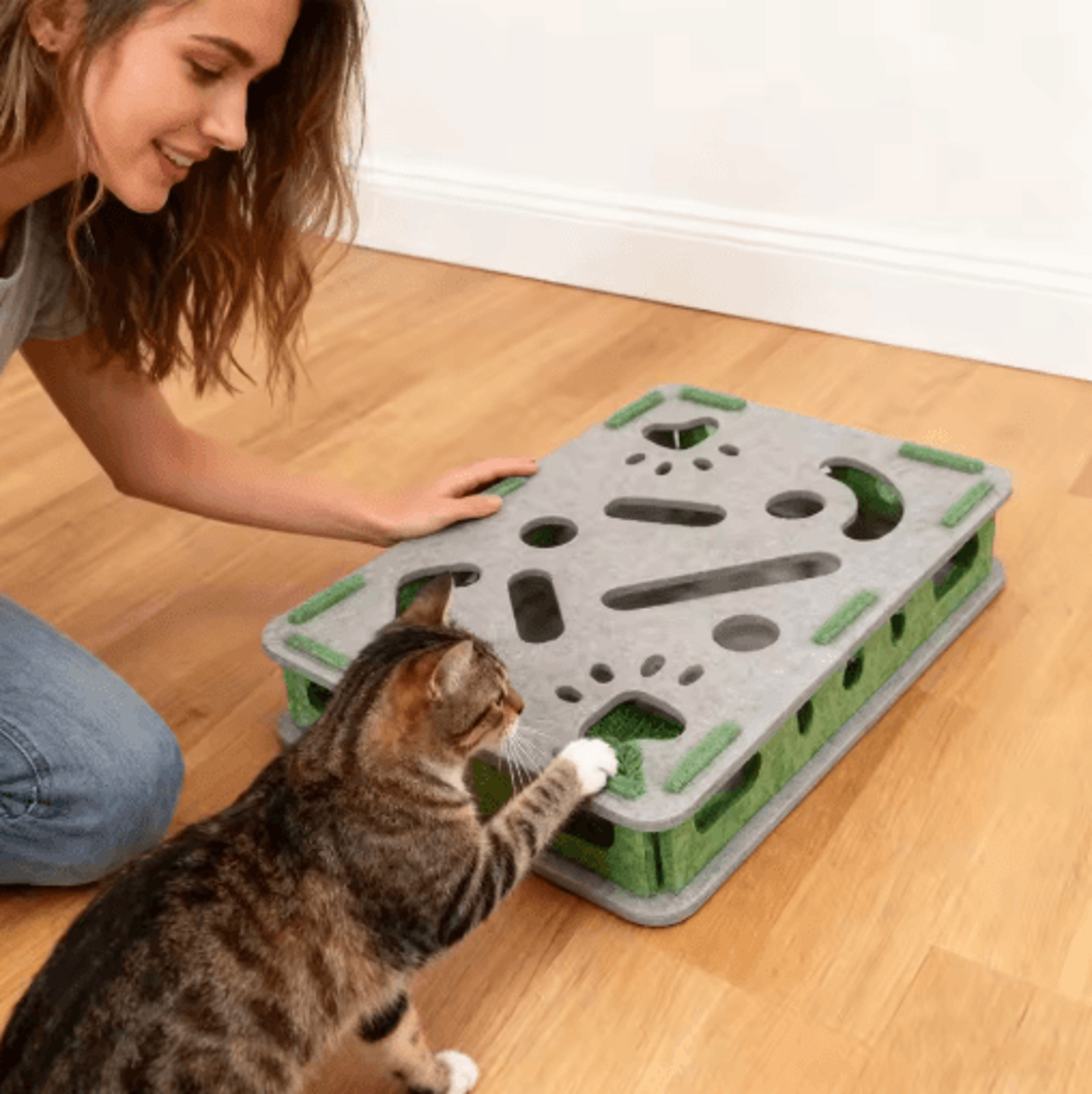Scratch Play Cat Enrichment Box Interactive Scratcher  Nail File Toy With Bell Balls For Indoor Cat 0