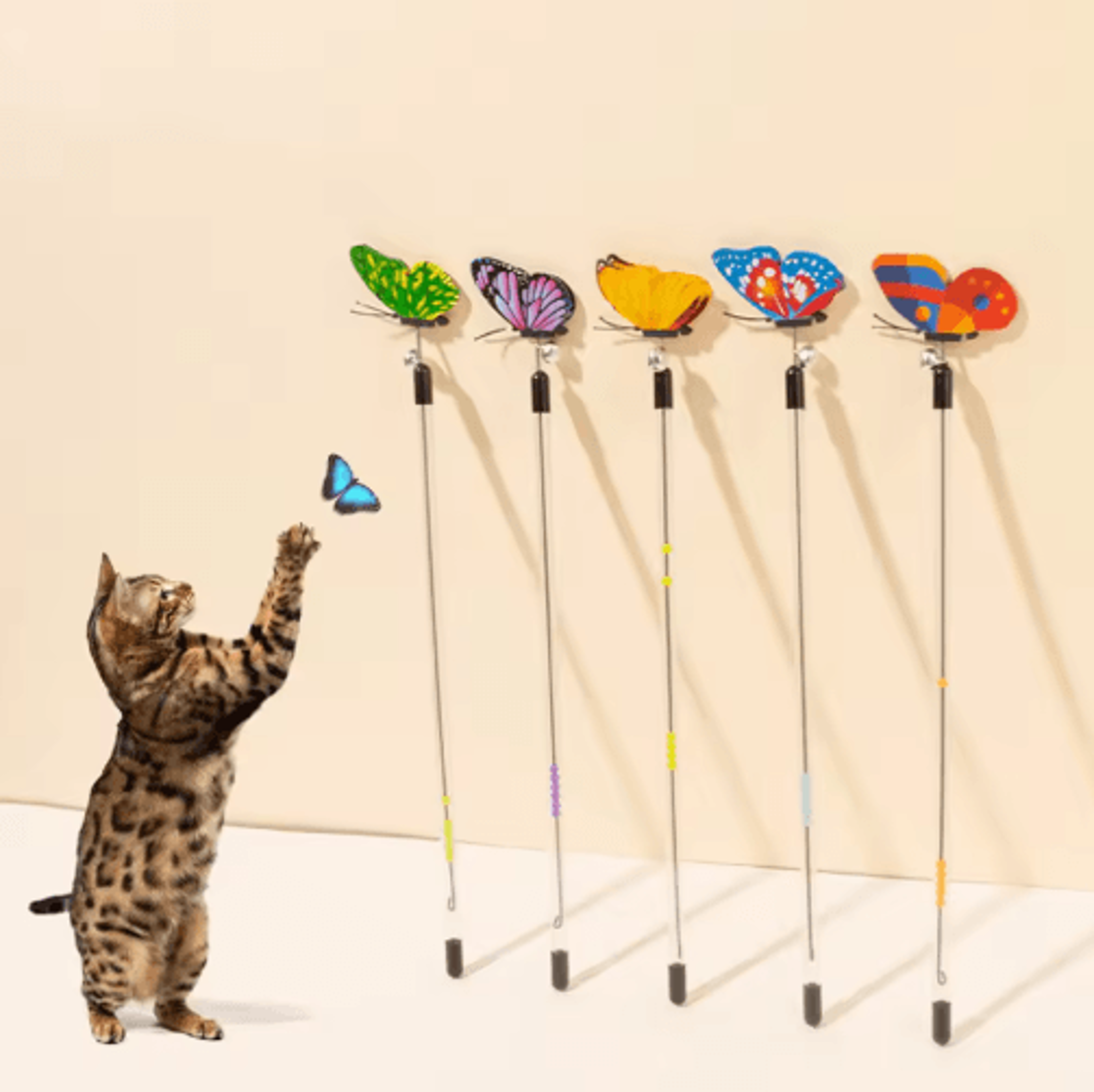 flutterspring retractable cat teaser wand – extendable butterfly toy for interactive play & exercise