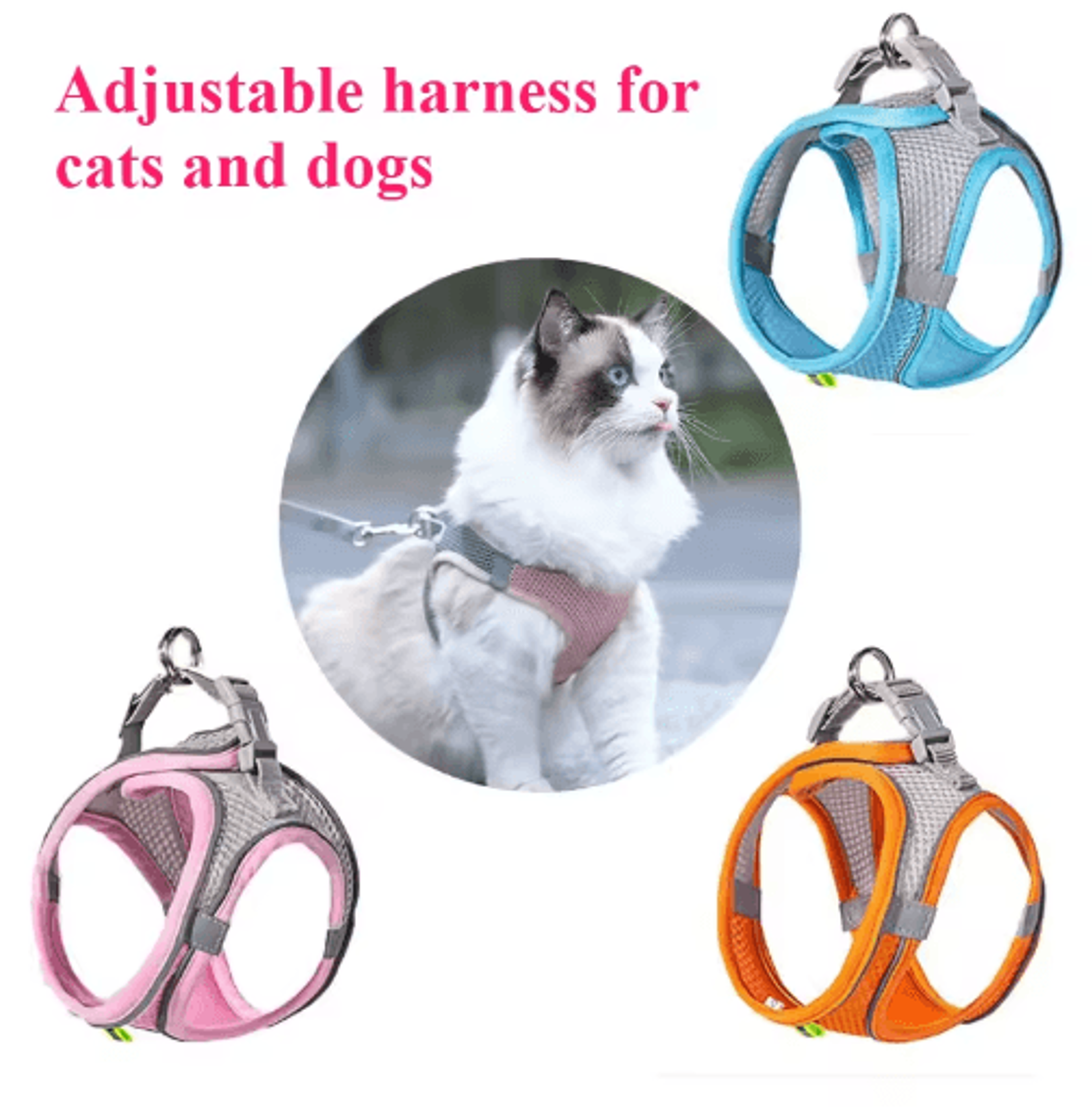 ReflectaFit Pet Harness  Leash Set  Breathable Reflective Vest Harness For Cats  Small Dogs 0