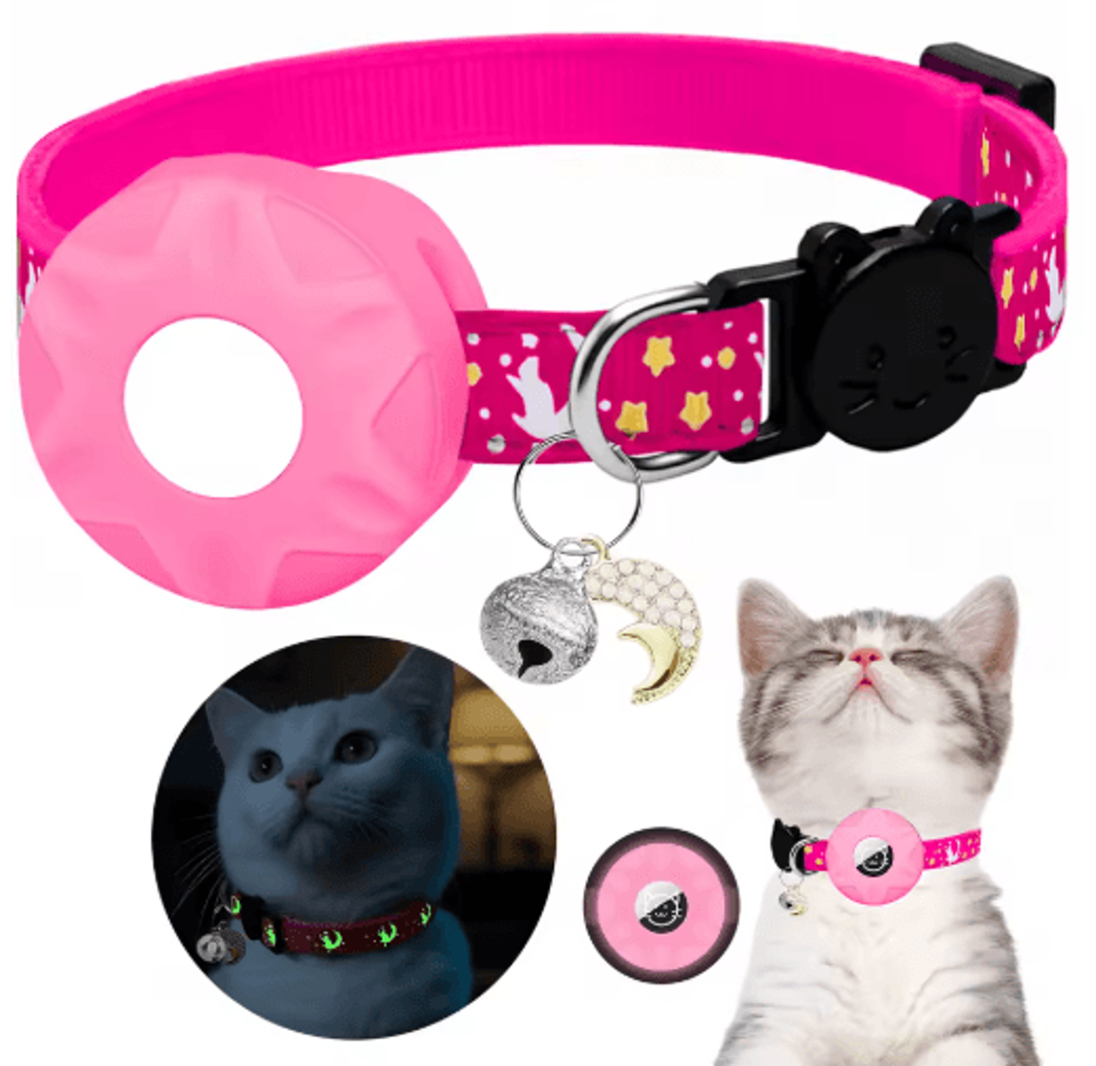 MoonGlow AirTag Pet Collar  Breakaway GPS Tracker Collar With Moon Charm For Cats  Small Dogs 3
