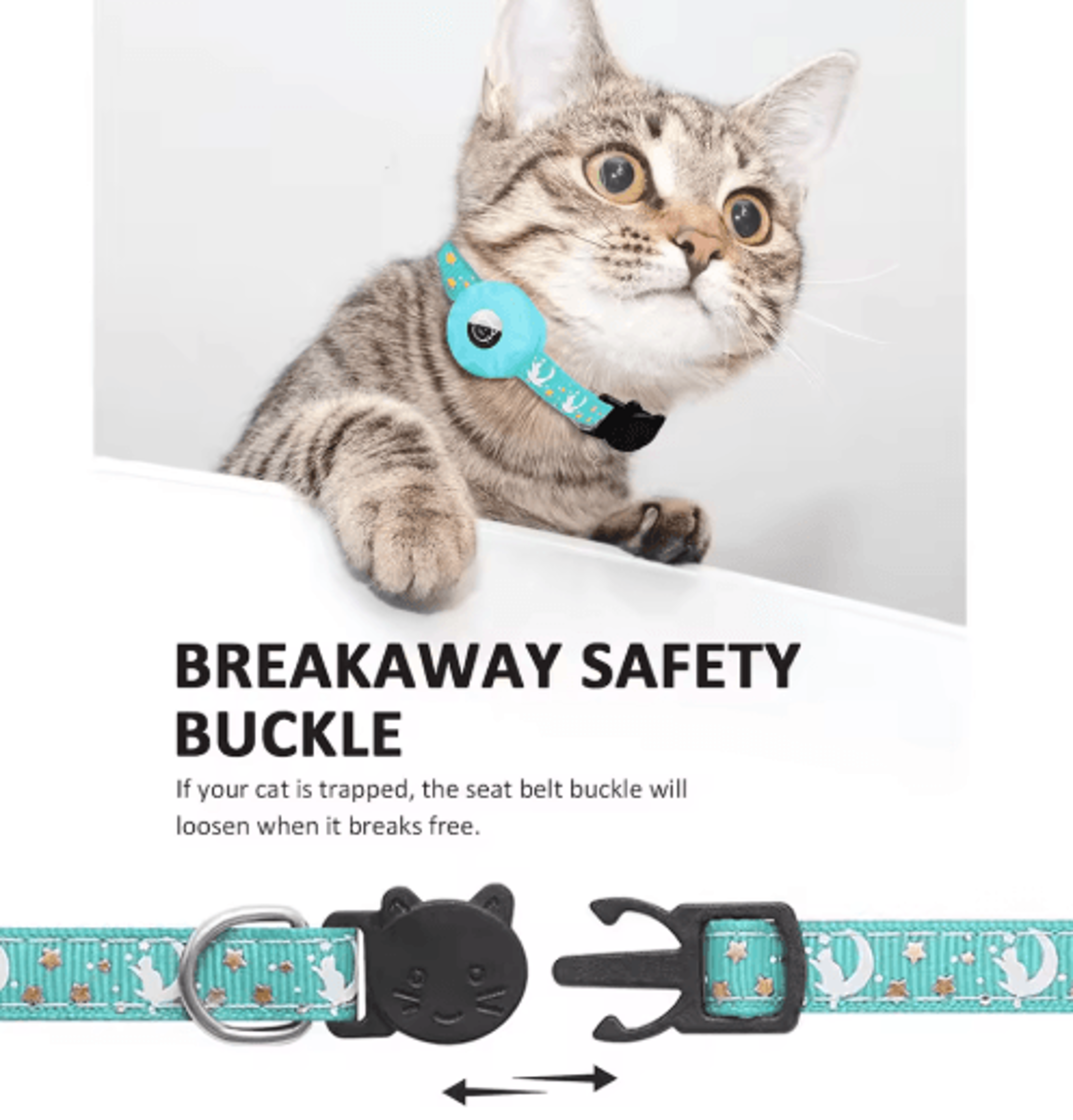MoonGlow AirTag Pet Collar  Breakaway GPS Tracker Collar With Moon Charm For Cats  Small Dogs 6
