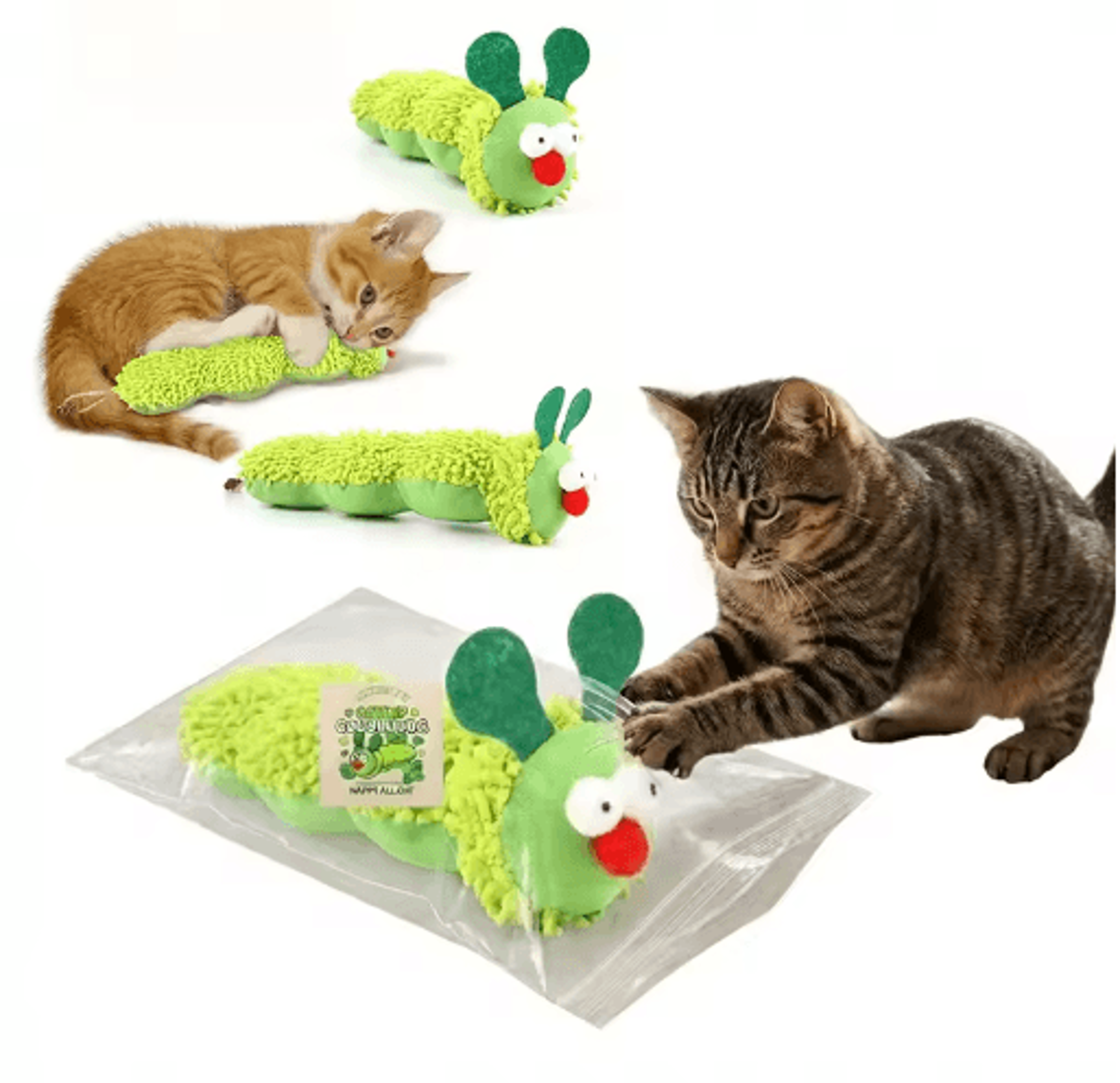 caterpurr catnip caterpillar toy – plush dental chew toy for indoor cats & kittens