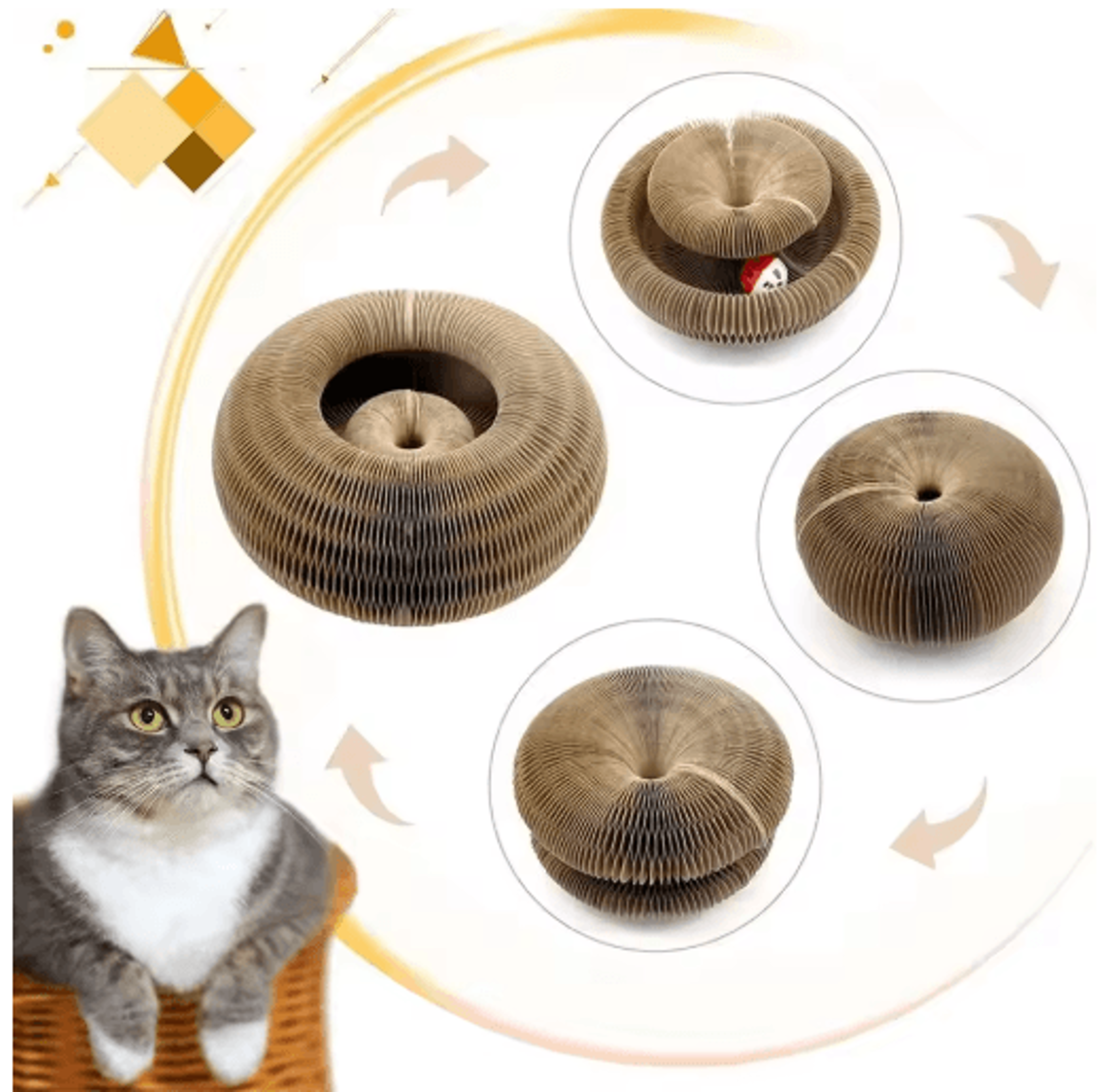 MagicFold Cat Scratcher Tunnel  Round Corrugated Scratch Board  Interactive Cat Toy 5