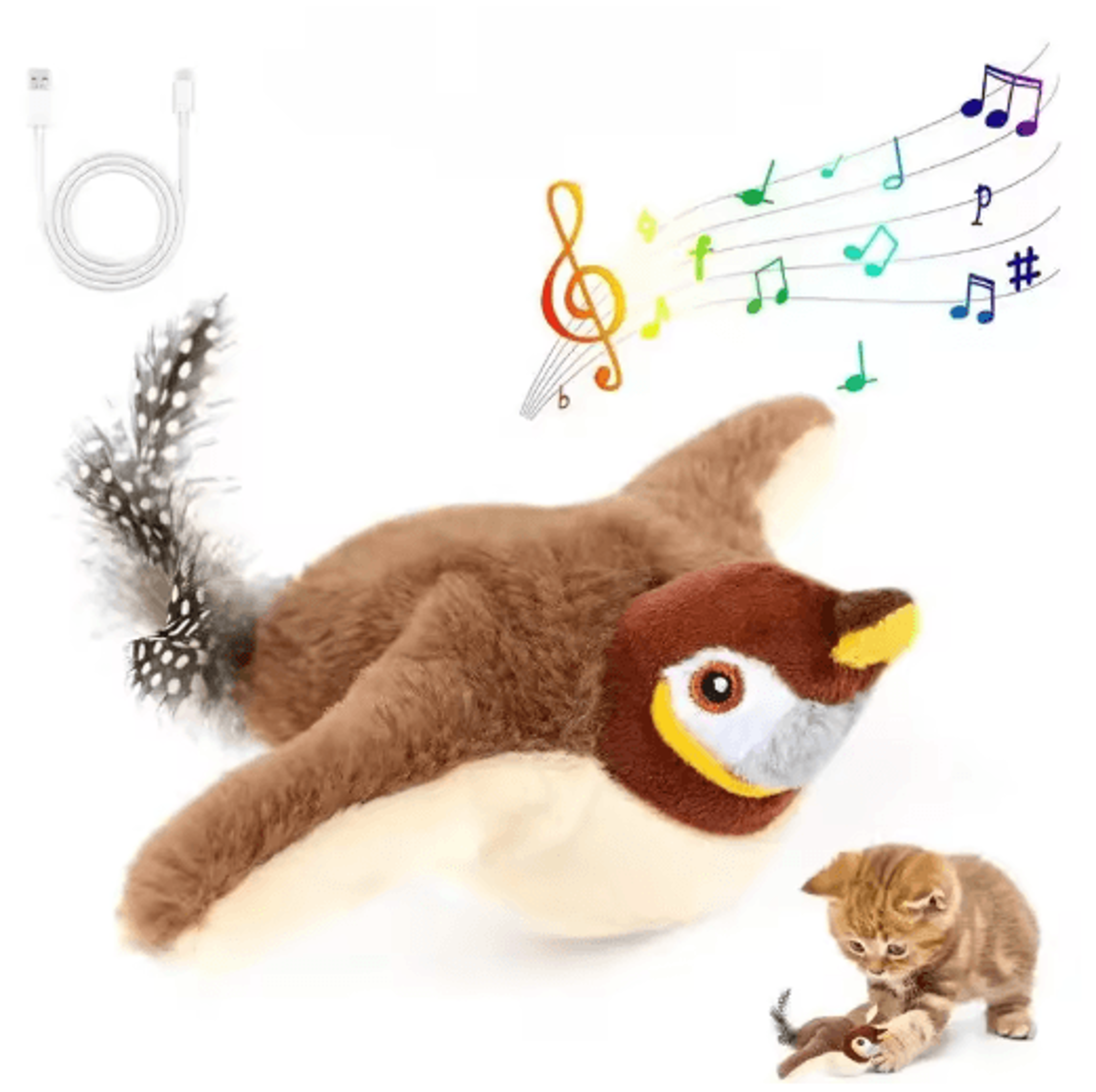 FlutterTweet Interactive Bird Toy  Rechargeable Chirping  Flapping Plush Toy With Catnip 9