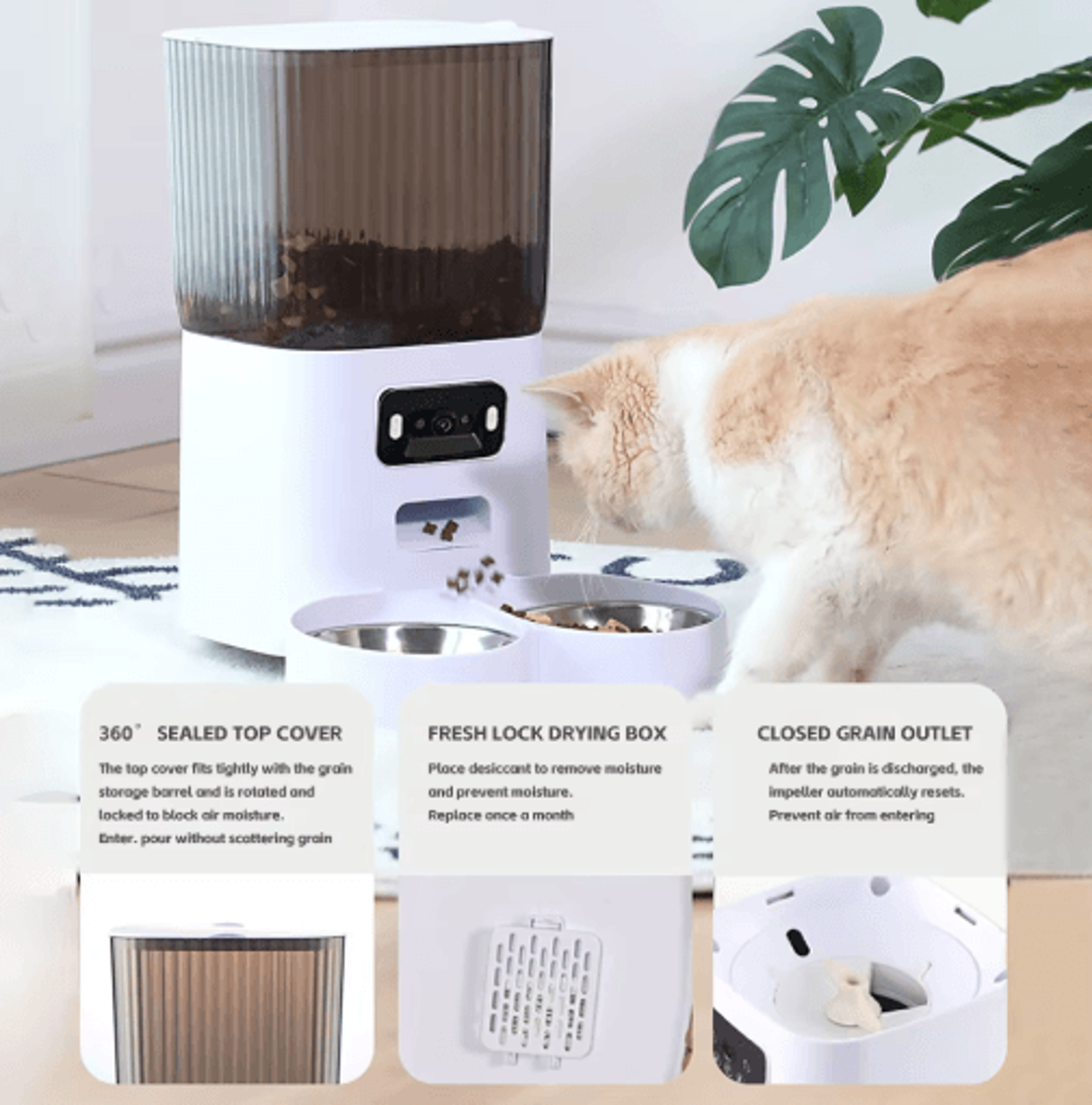 Smart Automatic Pet Feeder With Camera And Voice Recorder  5L Dual Bowl Food Dispenser 6