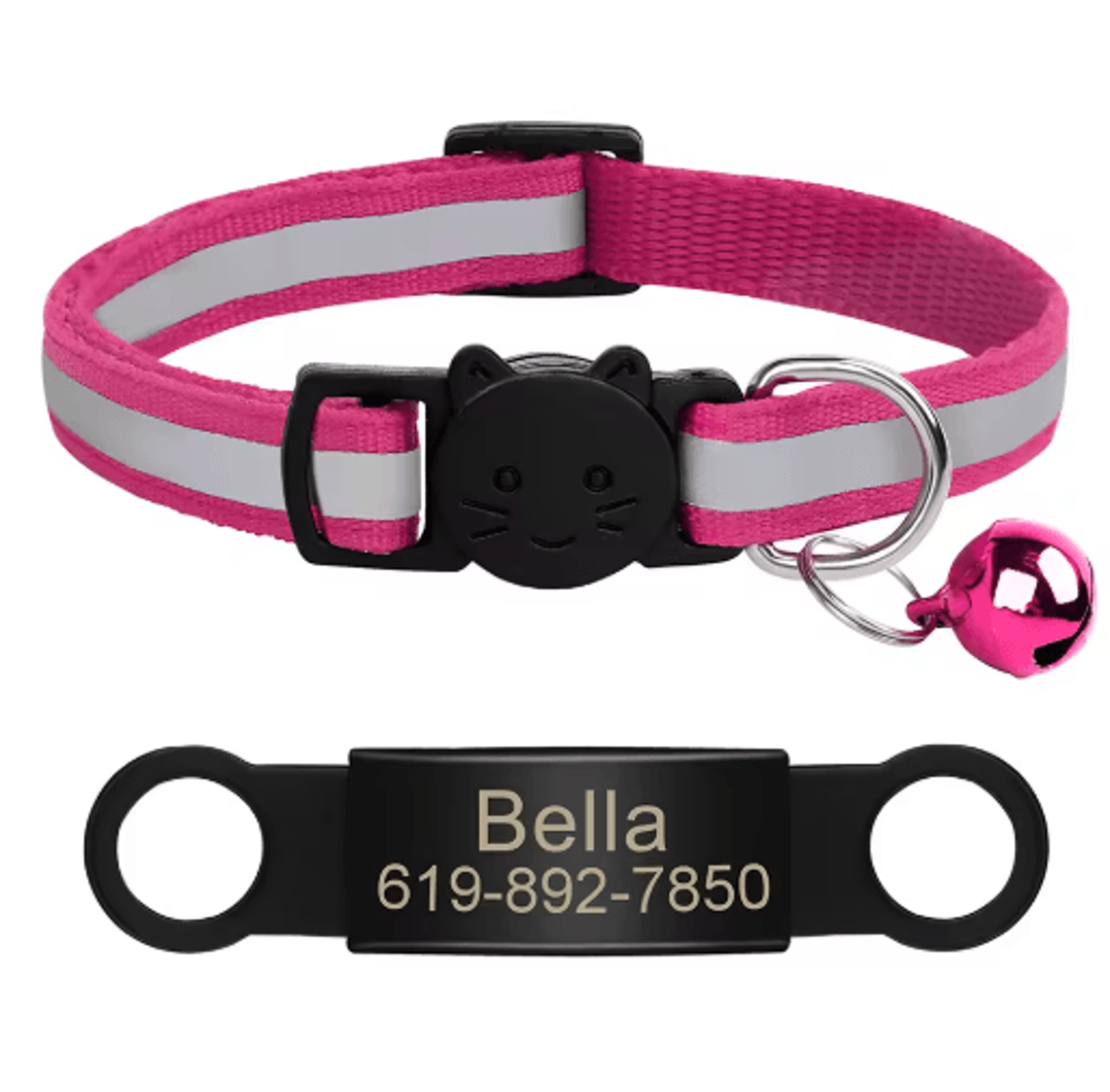 Personalized Reflective Cat Collar With Engraved ID Nameplate  Bell 18