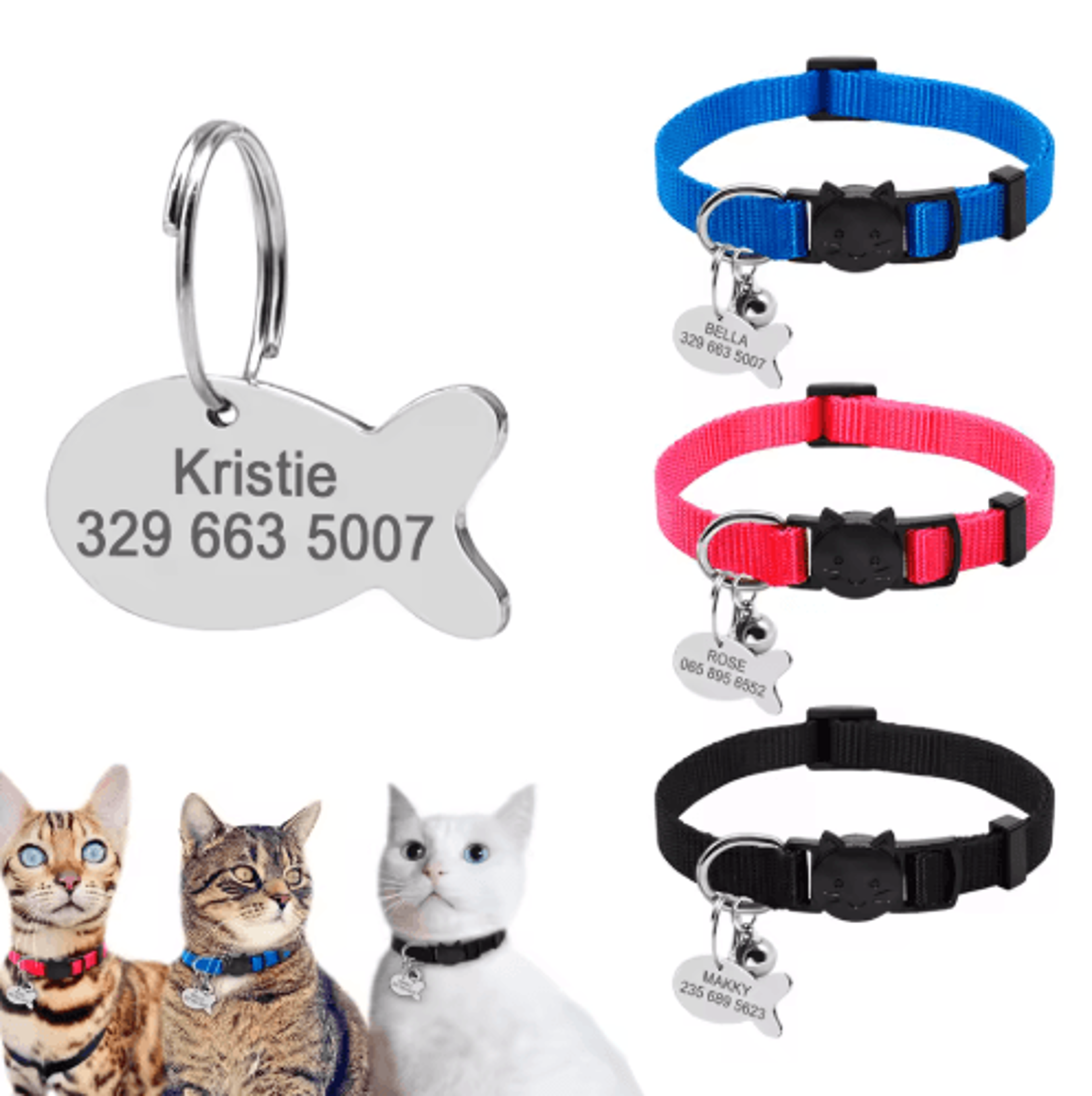 Personalized Engraved Nylon Cat Collar With Custom ID Tag 8