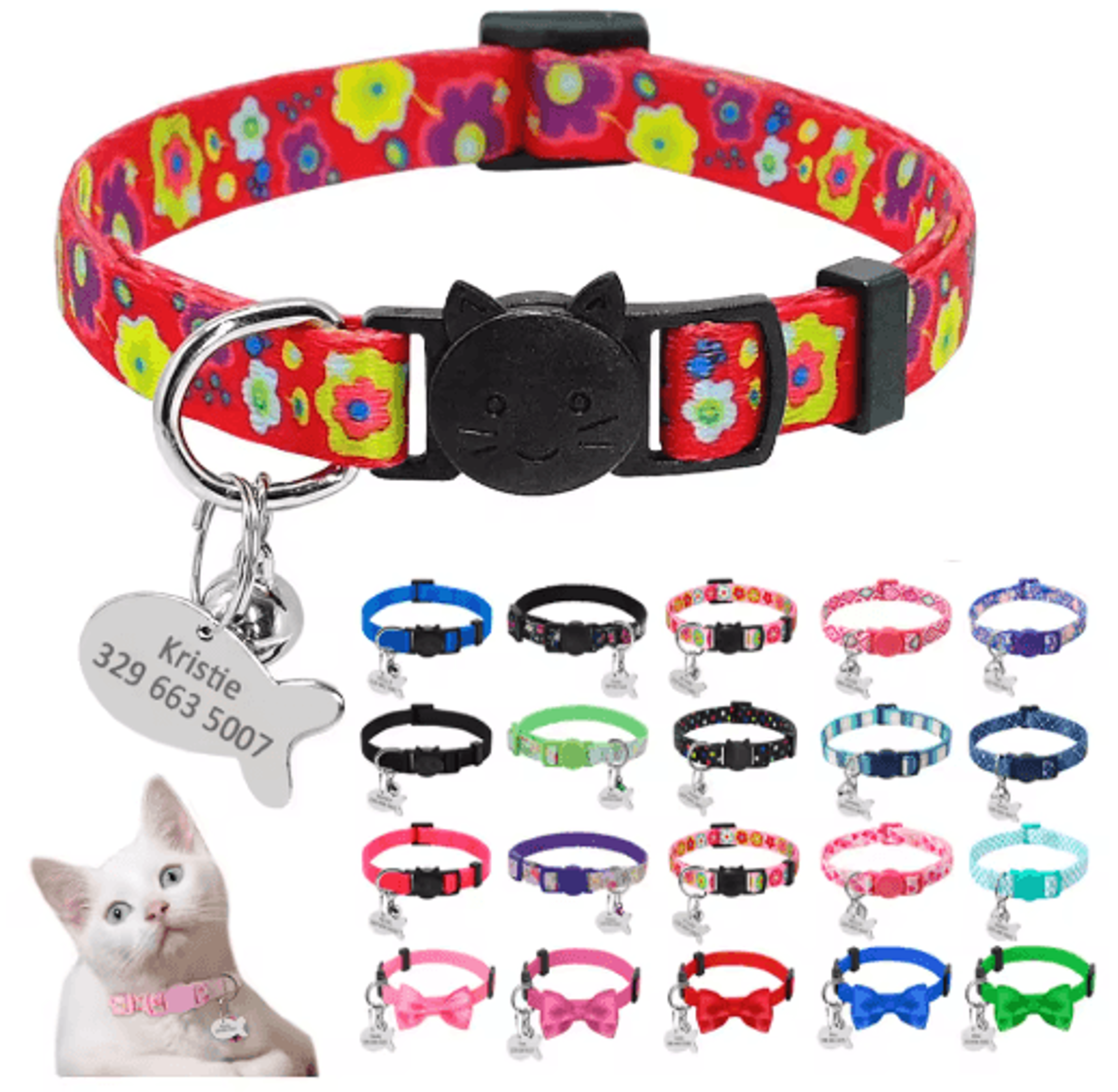 Personalized Engraved Nylon Cat Collar With Custom ID Tag 0