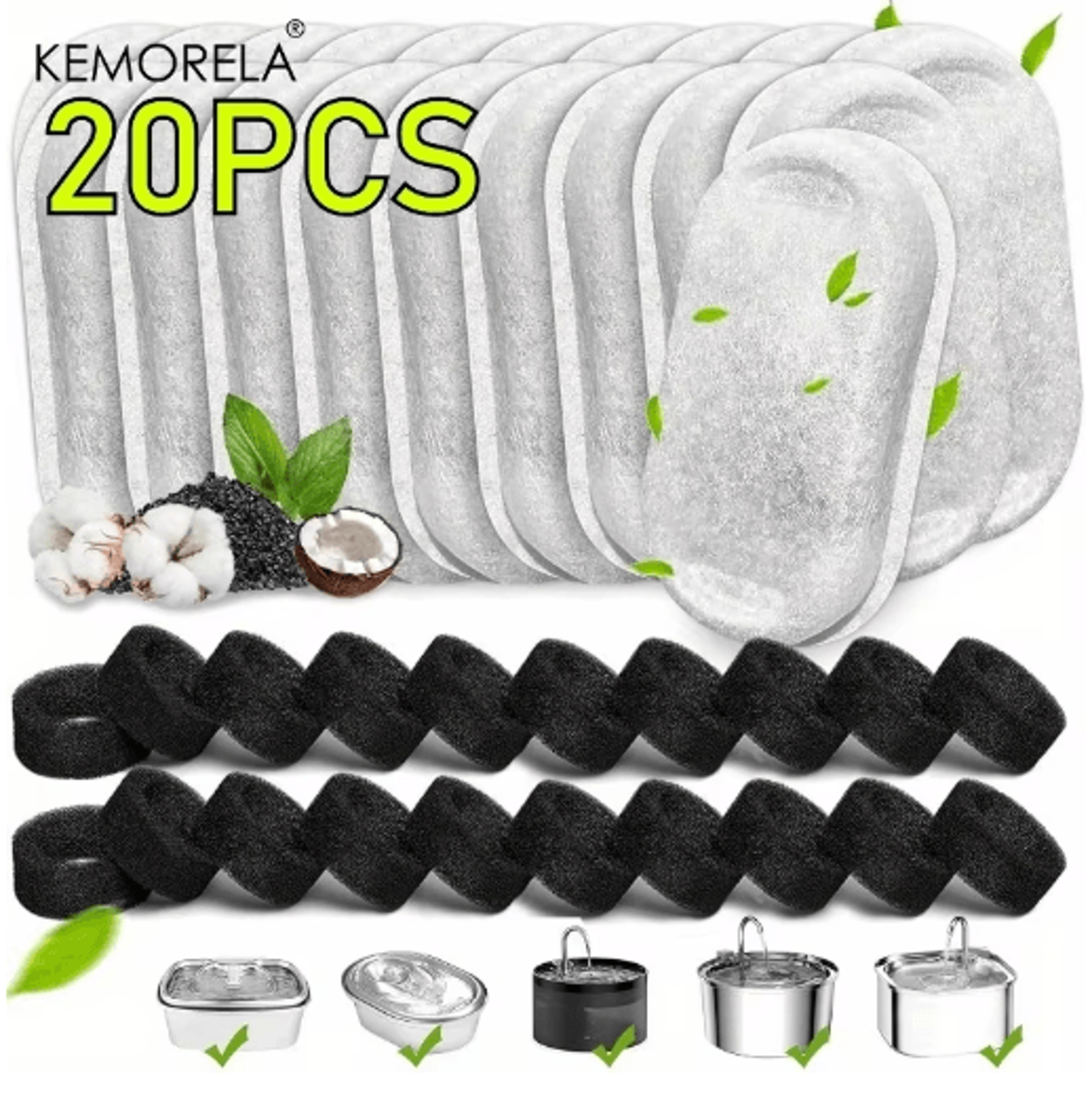 20Pack Activated Carbon Filters  Sponge Set For Pet Water Fountains 0