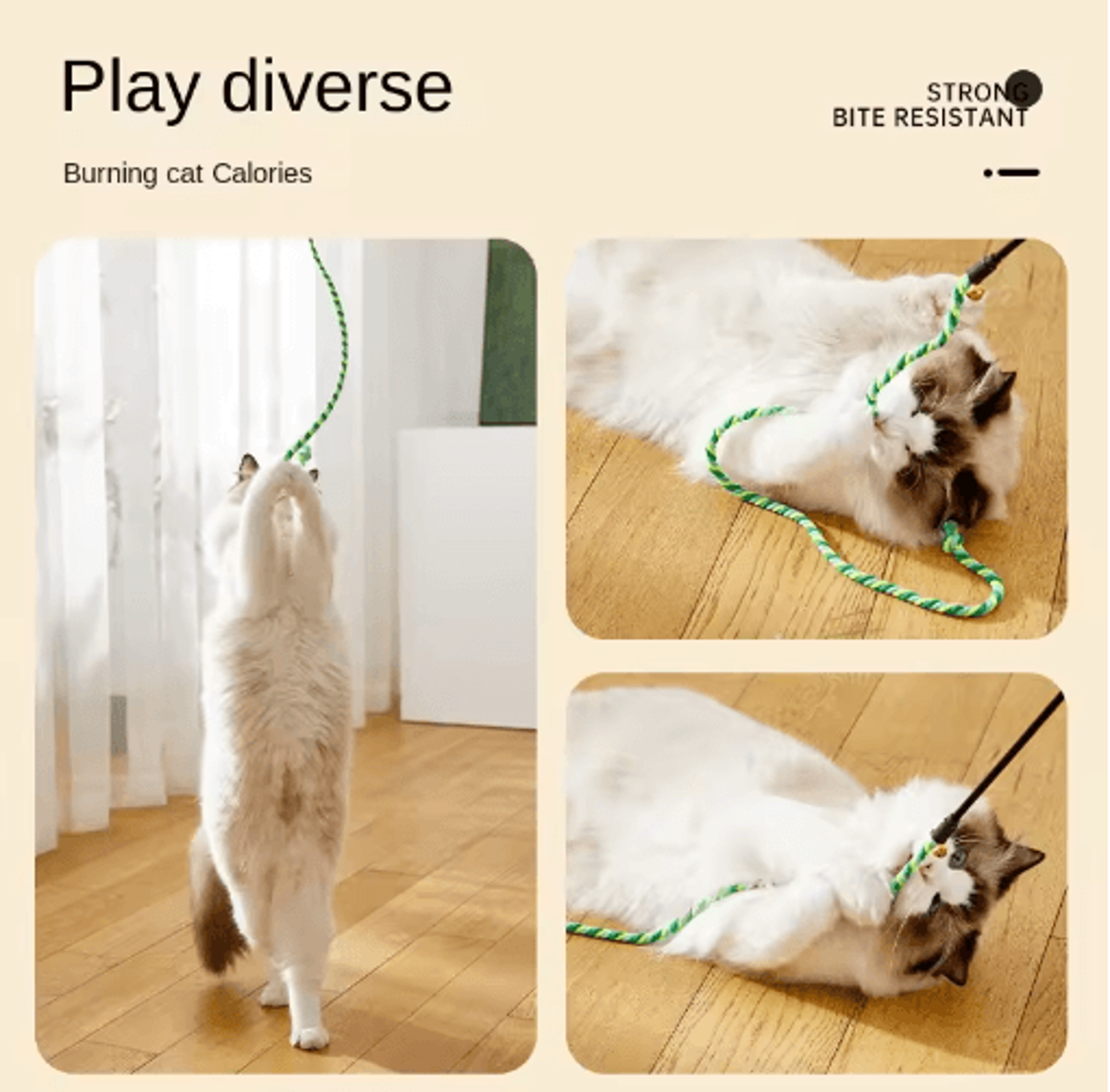 Interactive Feather Cat Wand Toy With Satin Ribbons  Bell 0