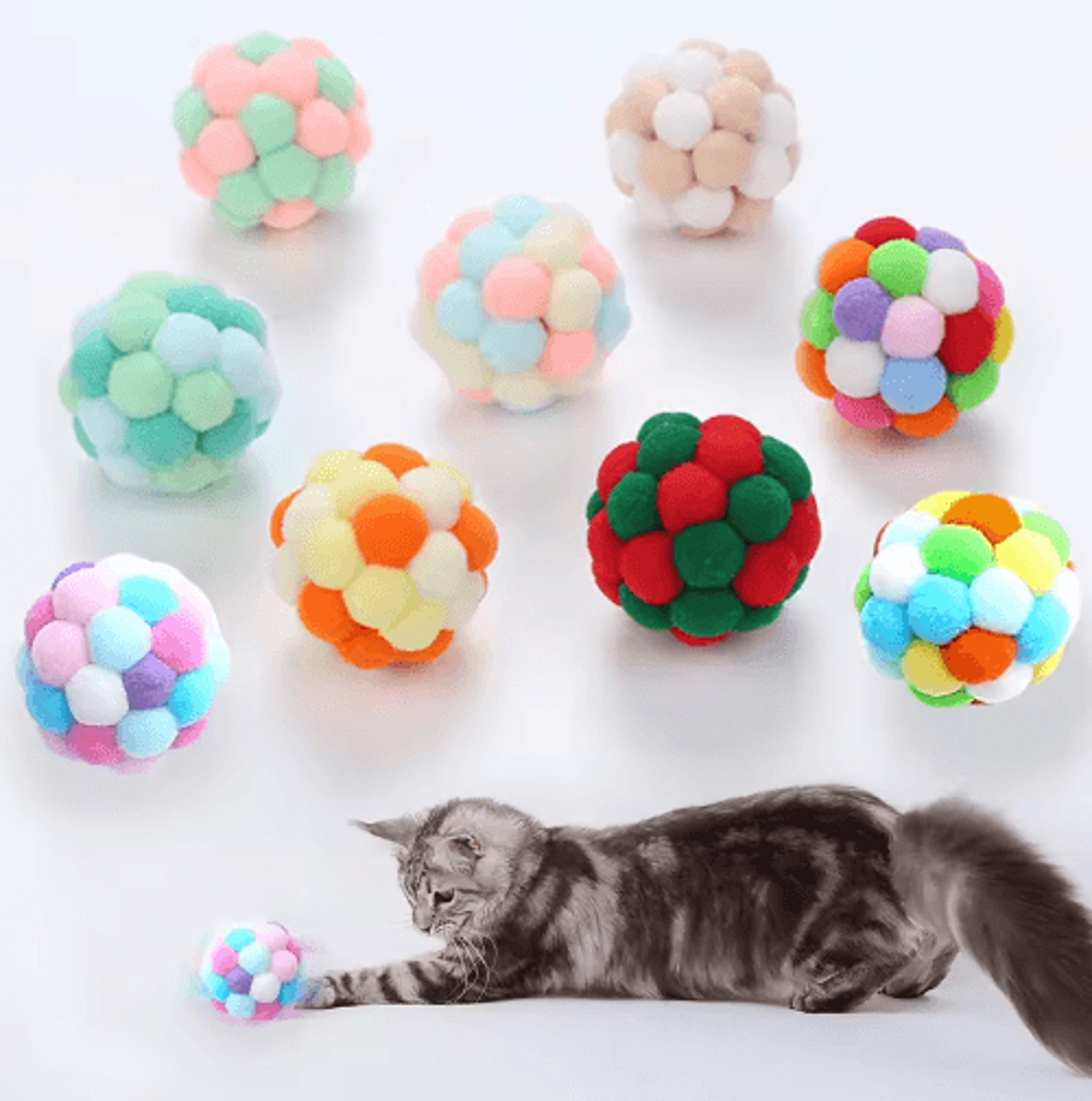 handmade colorful bell ball cat toy with elastic bounce action