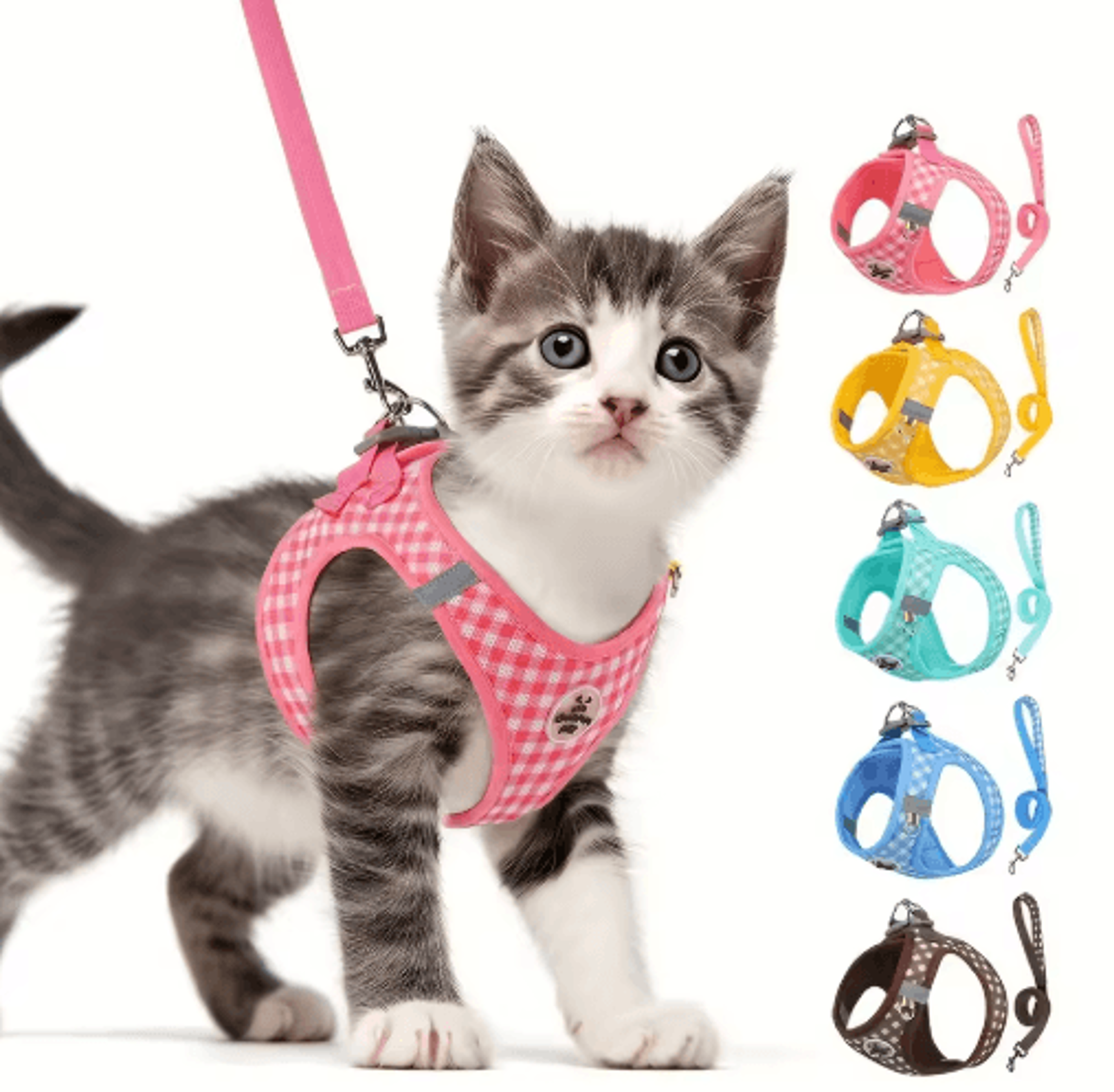 Reflective Checkered Pet Harness  Leash Set For Cats And Small Dogs 0