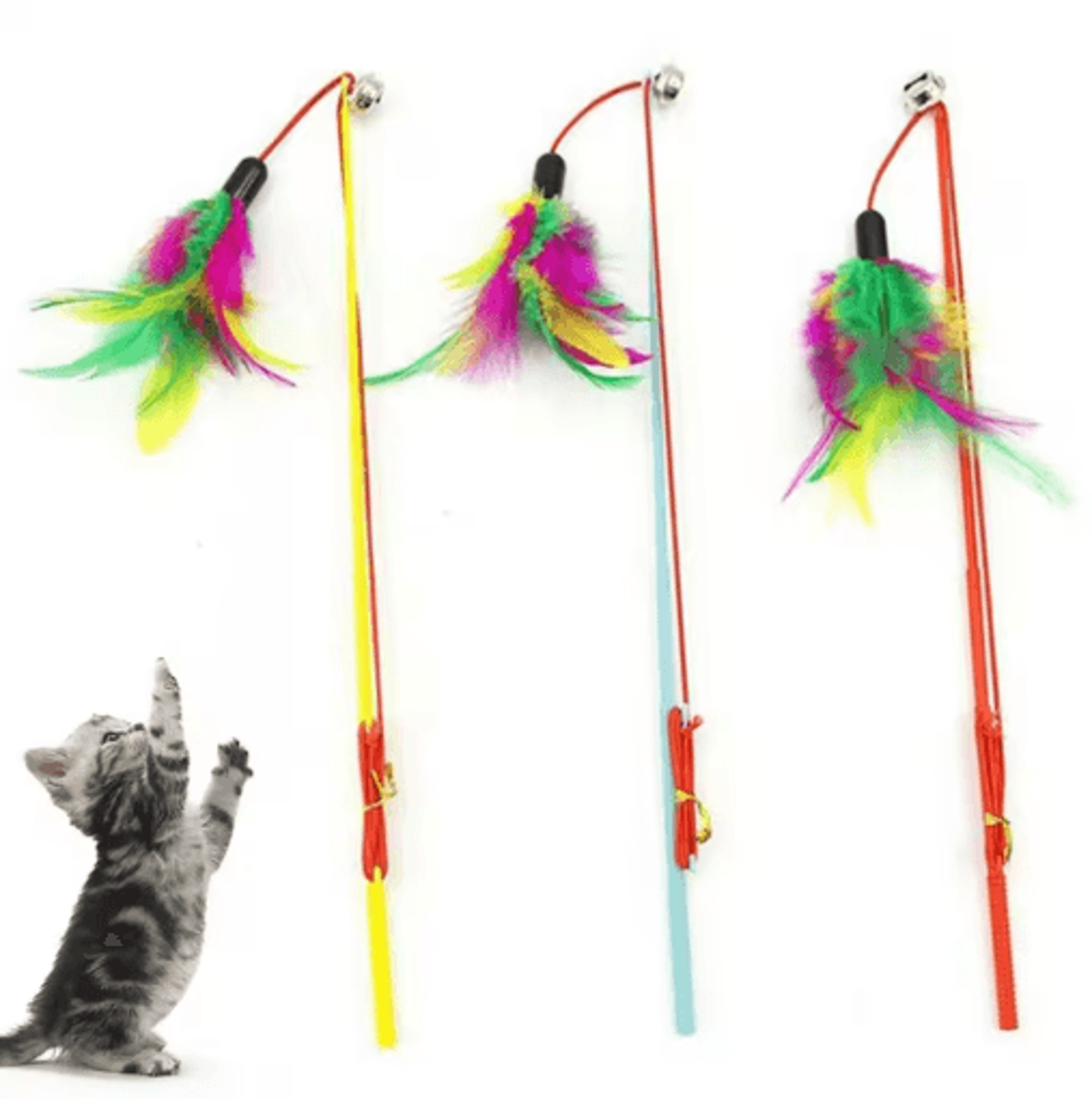 Interactive Feather Wand Cat Toy With Bells For Active Indoor Play 0