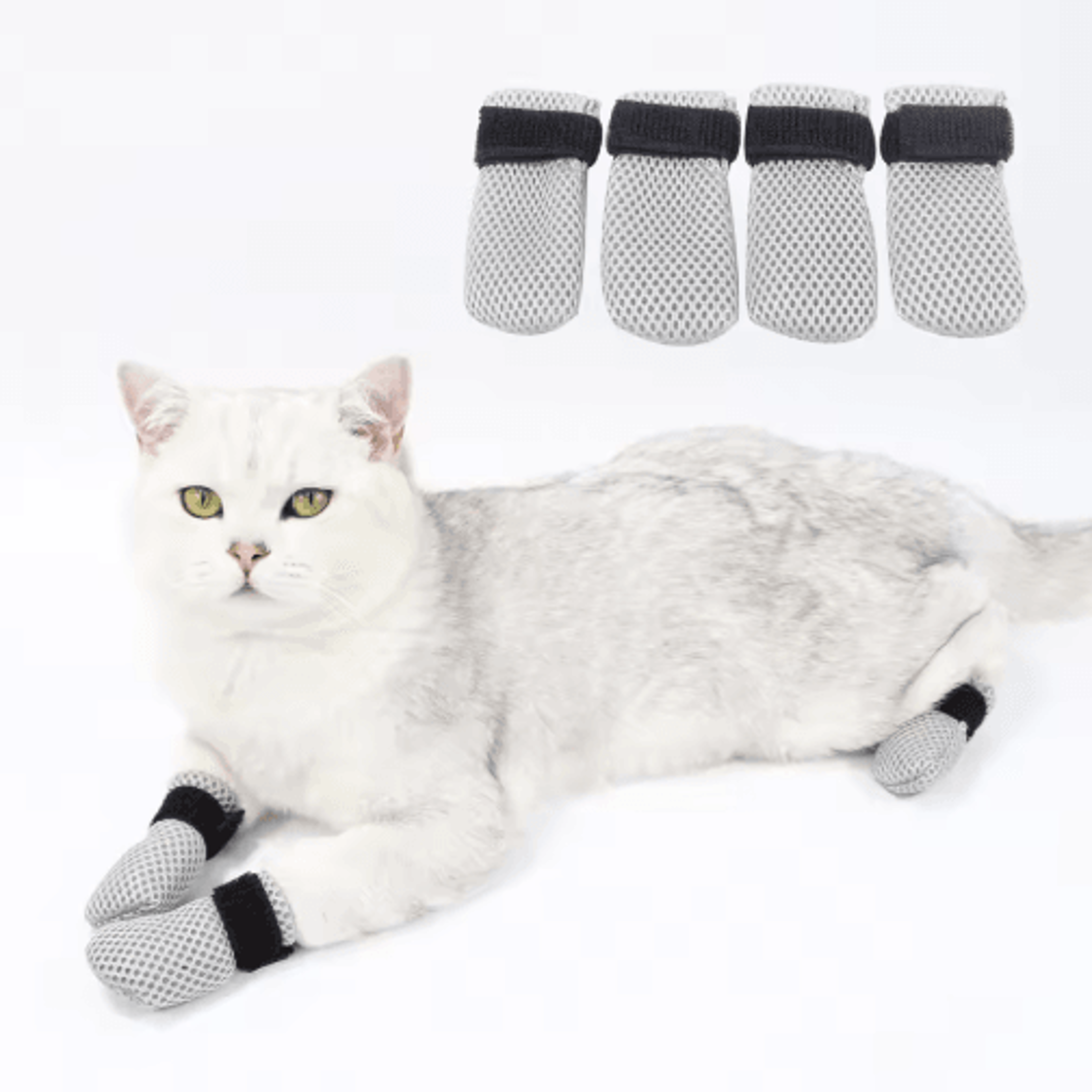 AntiScratch Cat Socks Soft Breathable Pet Booties With Secure Velcro Straps 6