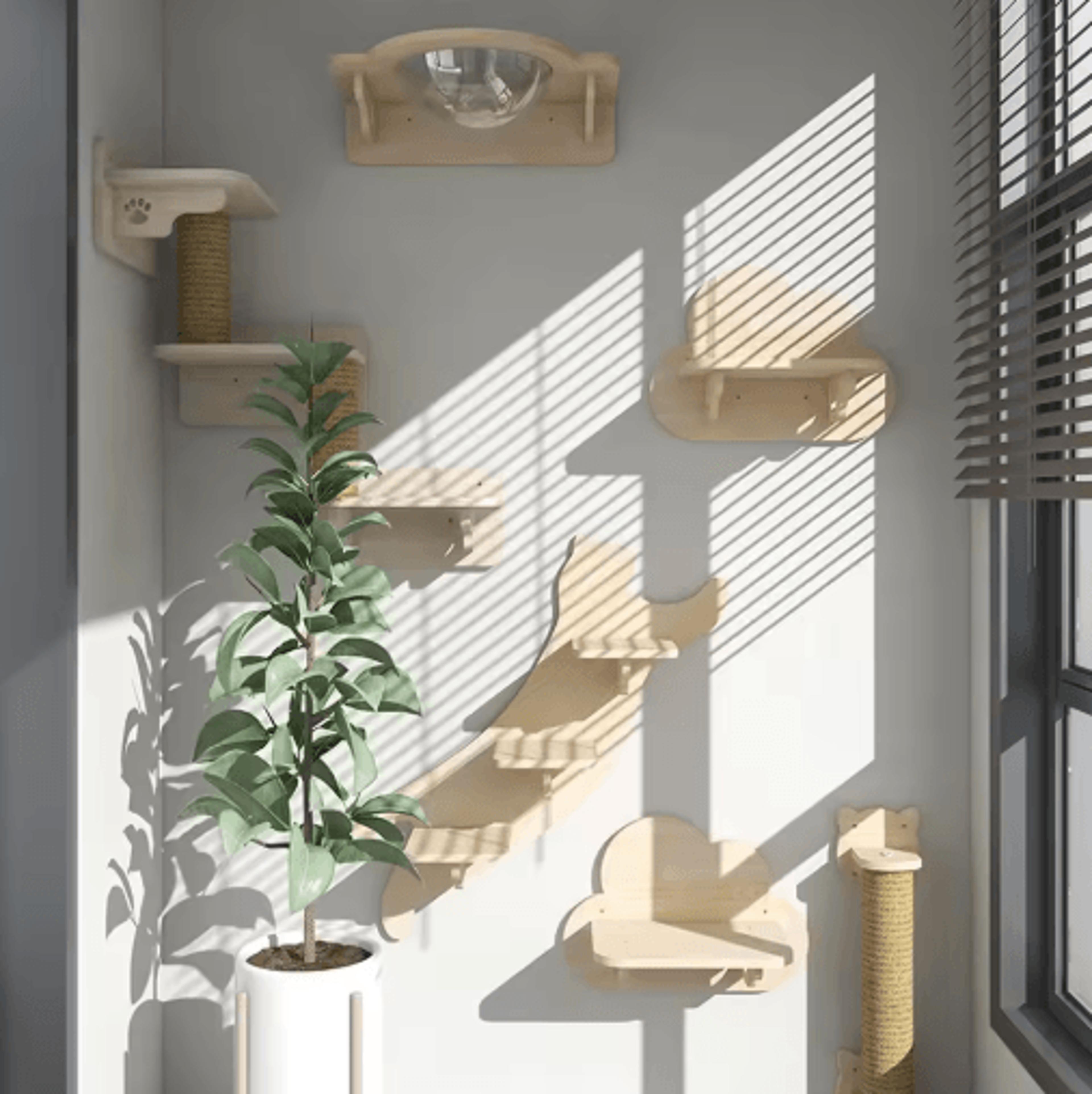 WallMounted Cat Climbing Shelves Set Cat Hammock Steps  Jumping Platform 15