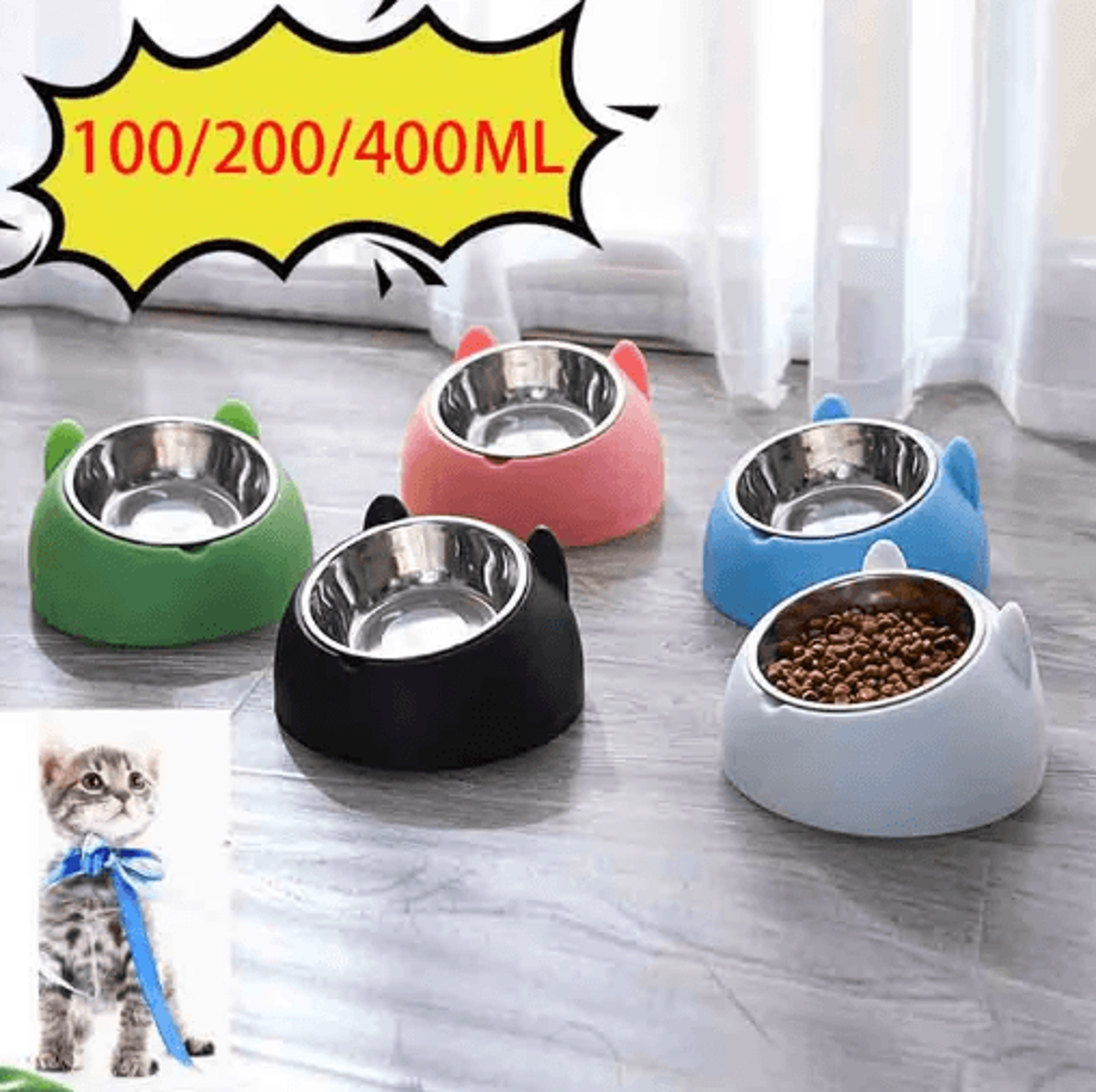 15 Tilted Stainless Steel Cat Bowl  Elevated AntiVomiting Pet Feeding Dish 0
