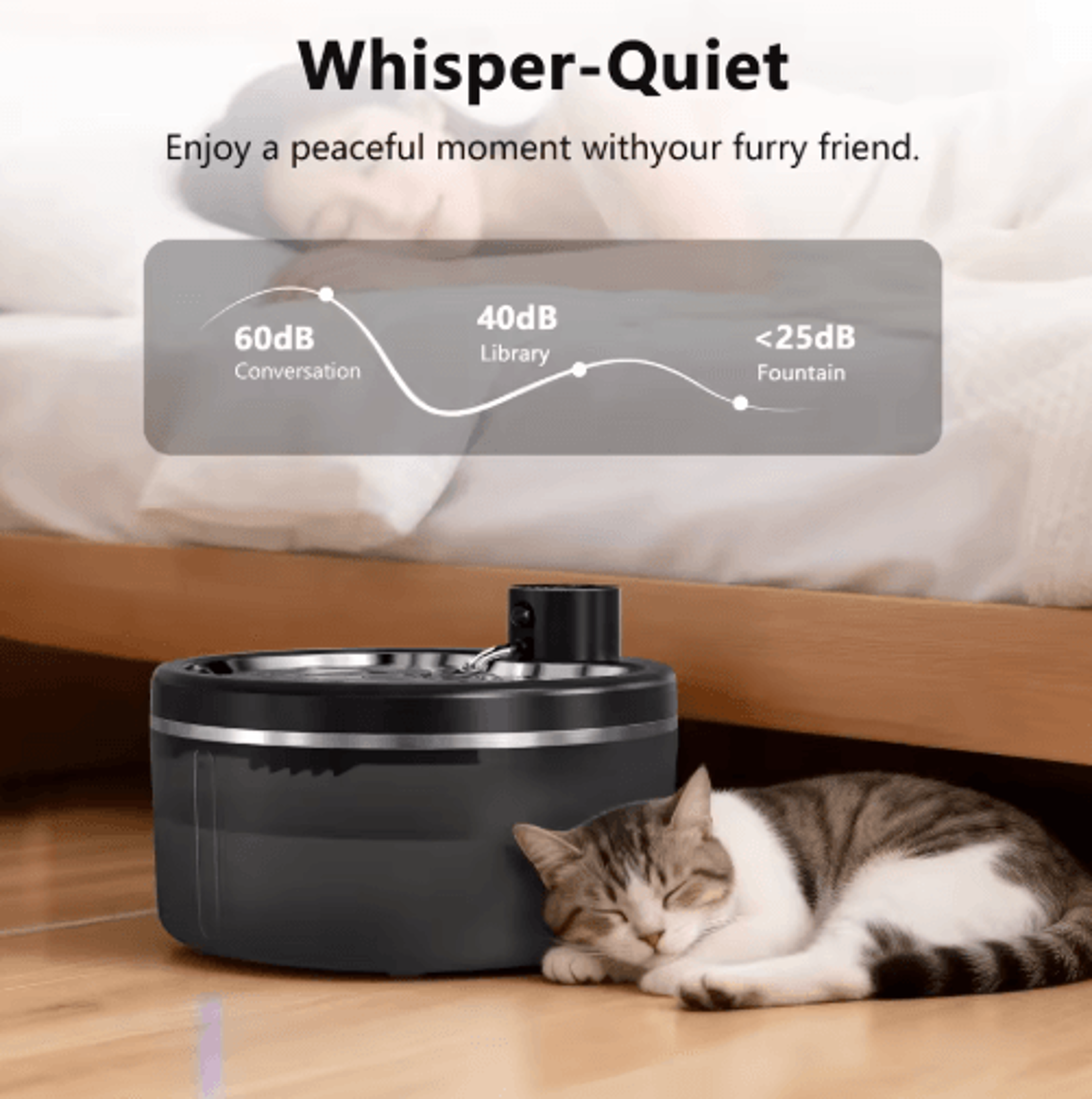 3L Wireless Cat Water Fountain  Smart Sensor Pet Water Dispenser With Stainless Steel Tray 6