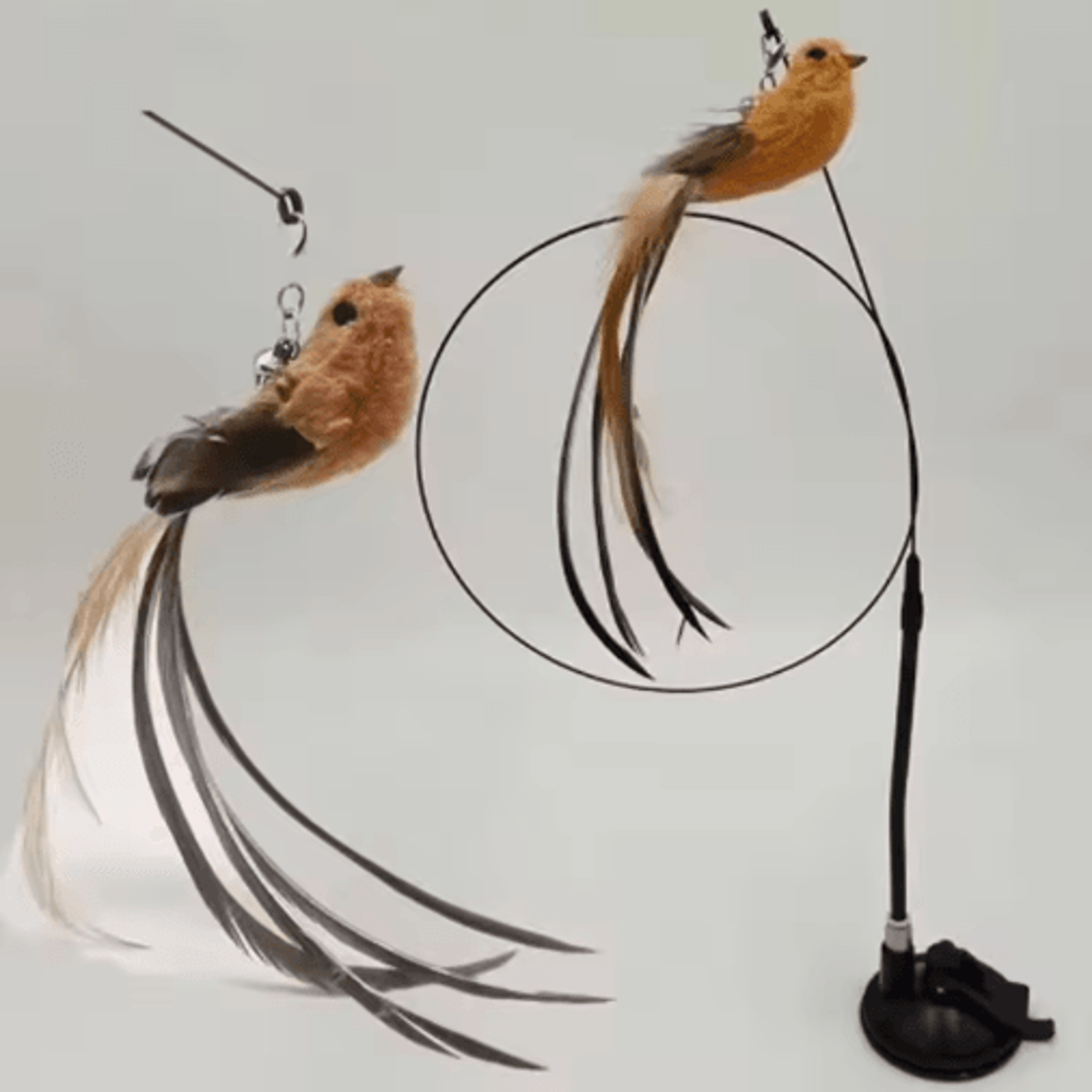 Interactive Feather Cat Teaser With Suction Cup  SelfPlay Wand Toy With Bell  Bird Attachment 0