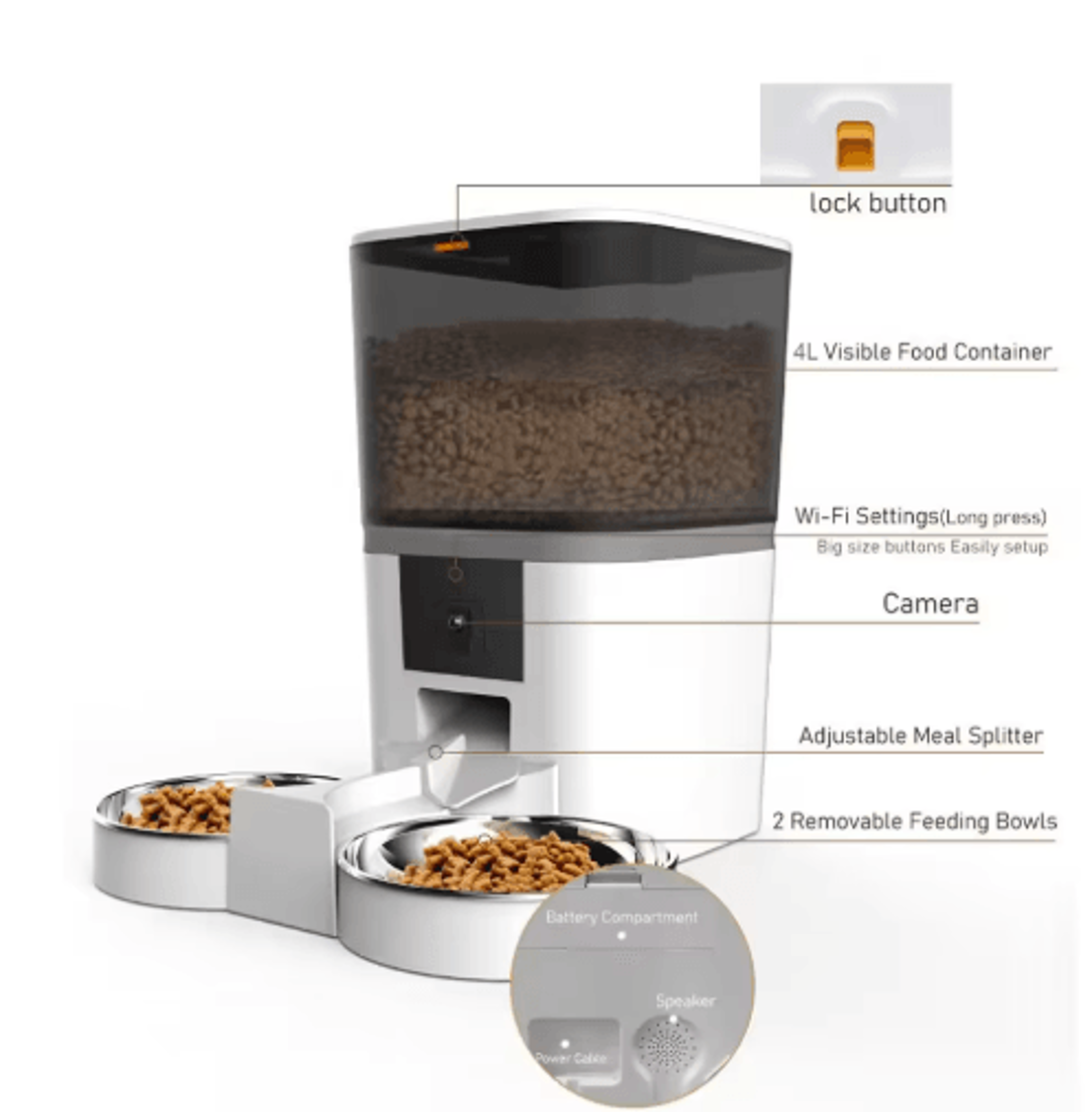 4L Smart Automatic Pet Feeder With HD Camera Remote App Controlled Food Dispenser For Cats  Dogs 7