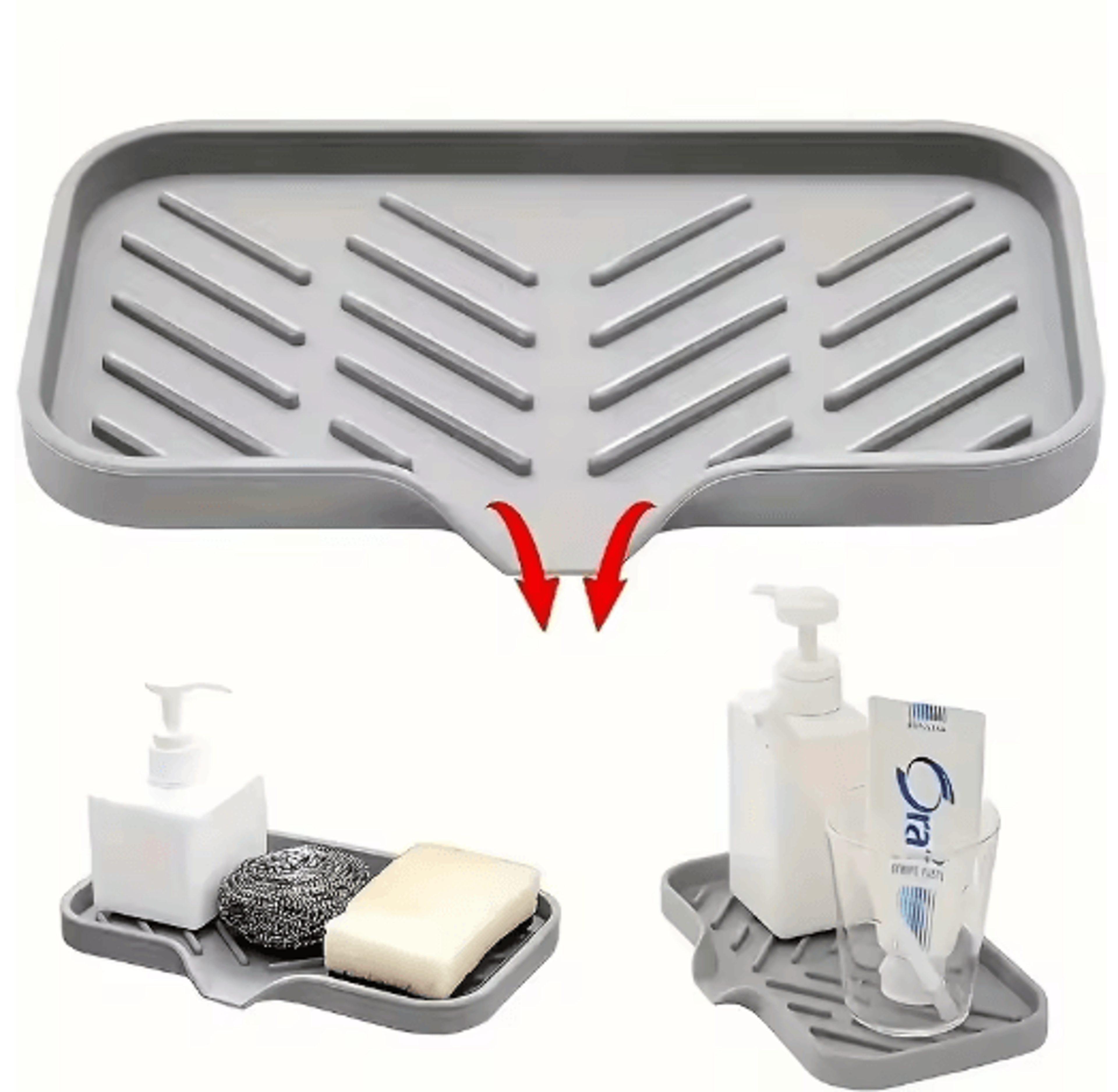 Silicone Kitchen Sink Organizer Tray  WaterResistant Soap  Sponge Holder For Countertop Storage 3