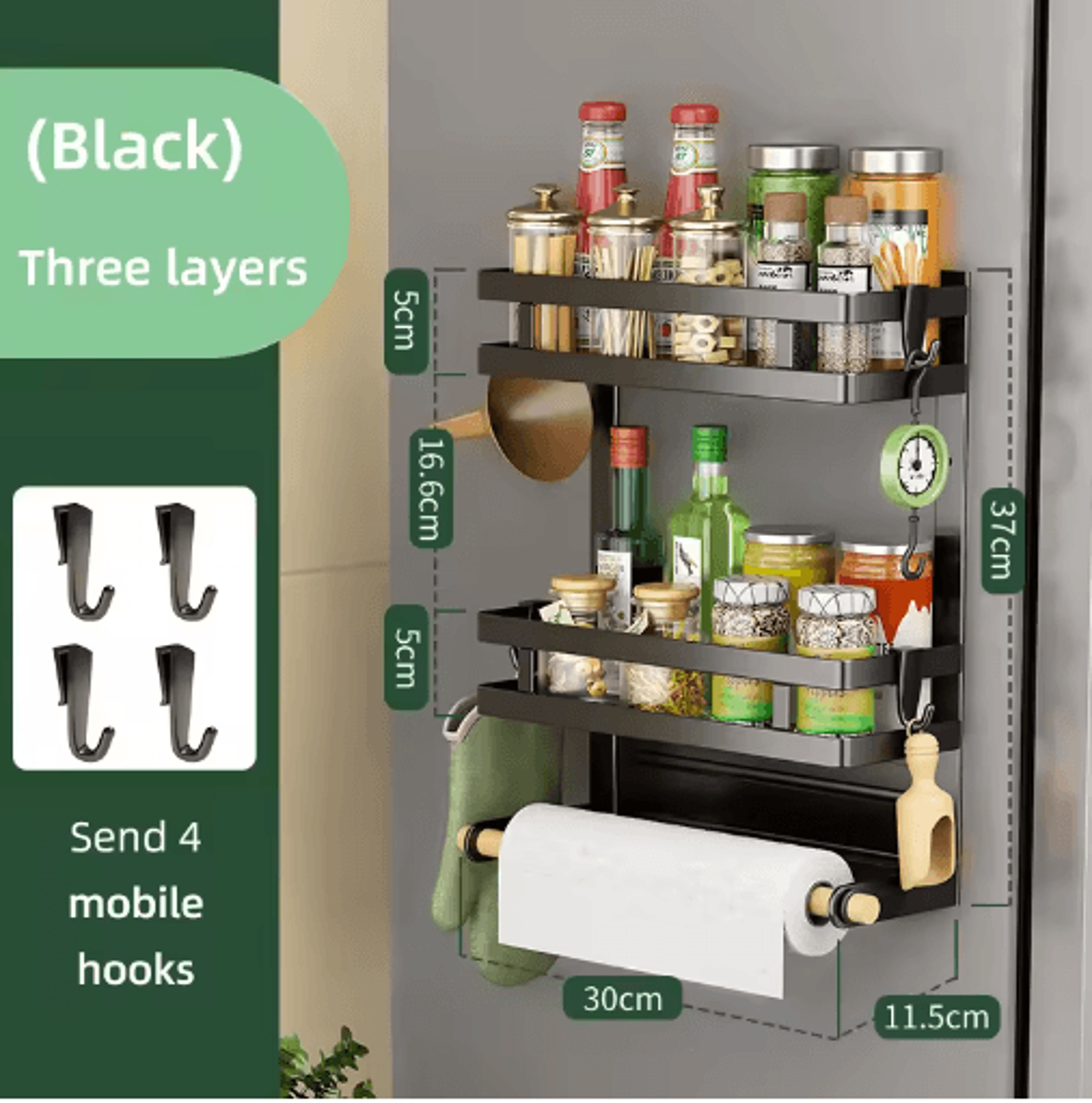 23 Tier Magnetic Refrigerator Organizer Shelf  SpaceSaving Kitchen Storage Rack With Towel Holder 1