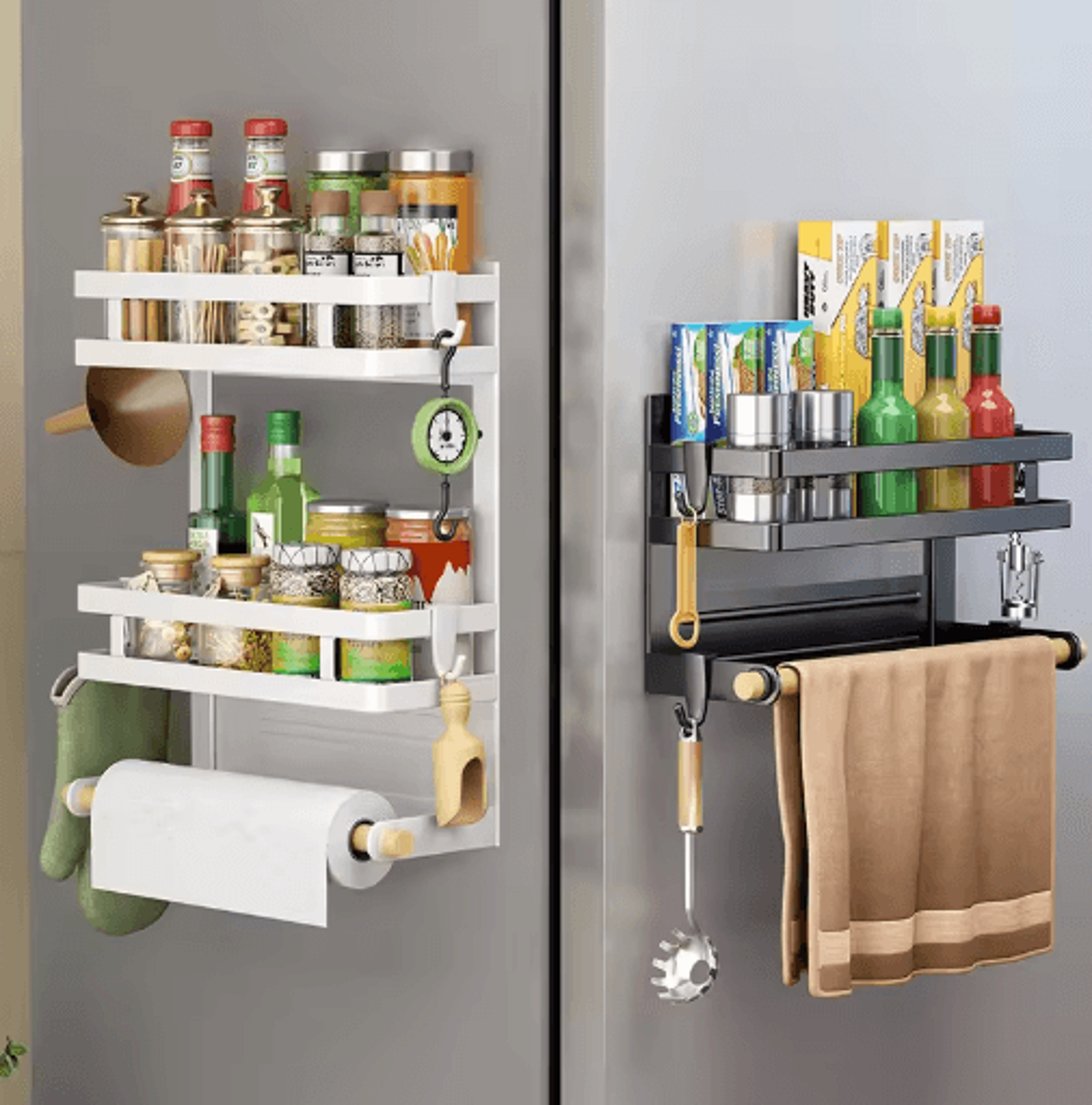 23 Tier Magnetic Refrigerator Organizer Shelf  SpaceSaving Kitchen Storage Rack With Towel Holder 0