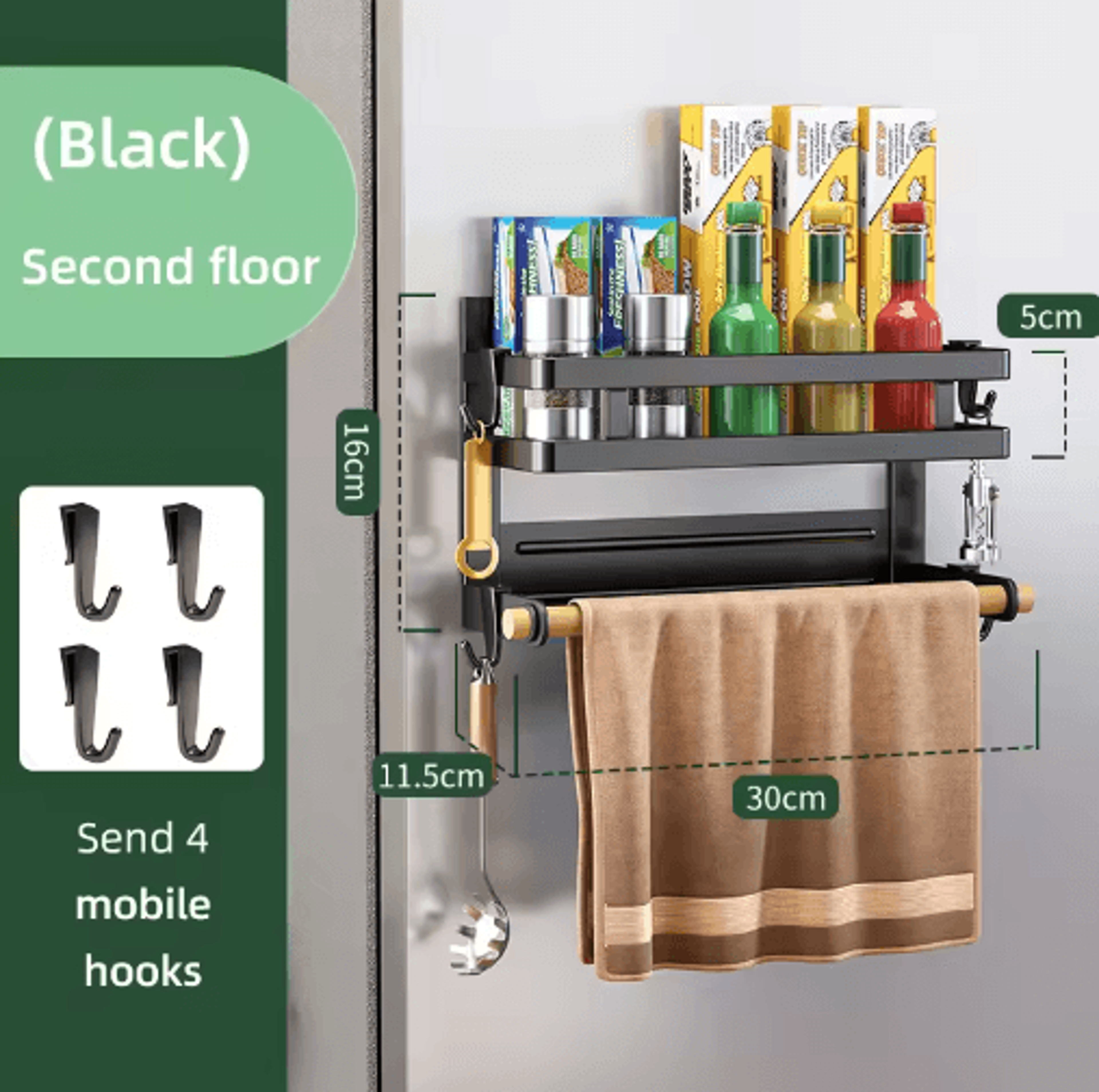23 Tier Magnetic Refrigerator Organizer Shelf  SpaceSaving Kitchen Storage Rack With Towel Holder 2