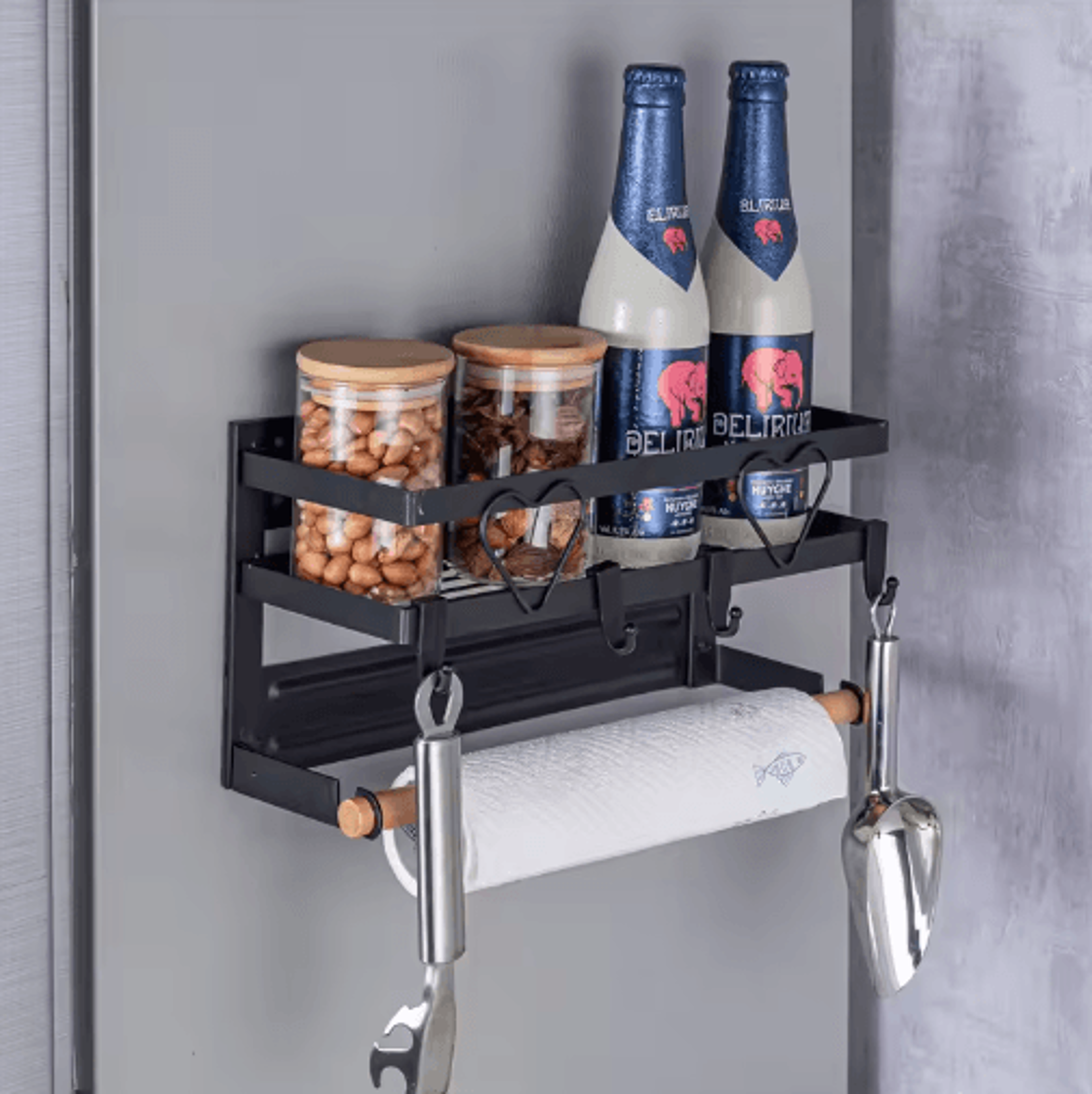 23 Tier Magnetic Refrigerator Organizer Shelf  SpaceSaving Kitchen Storage Rack With Towel Holder 6