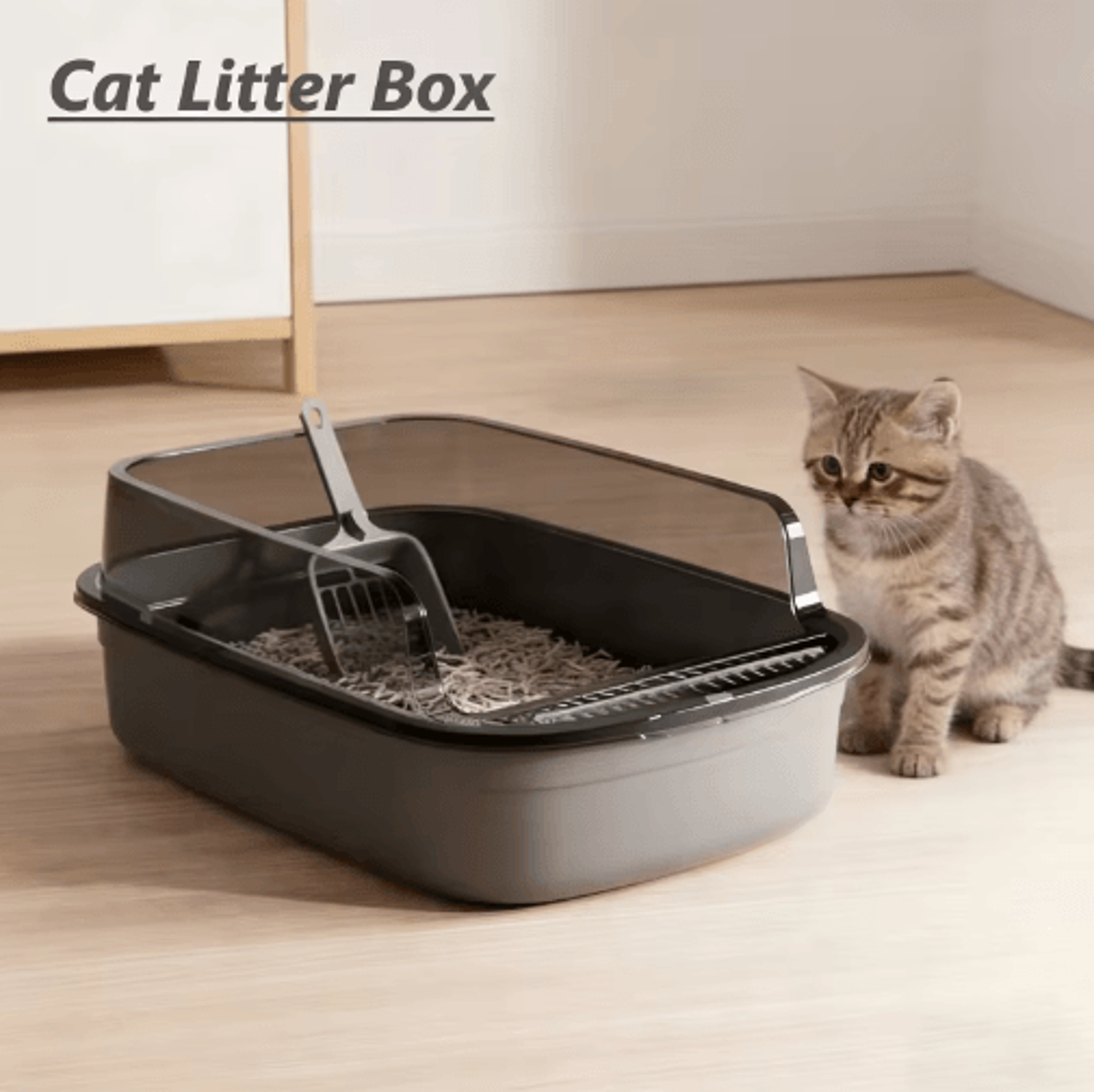 SemiEnclosed Splashproof Cat Litter Box With HighSided Design 2