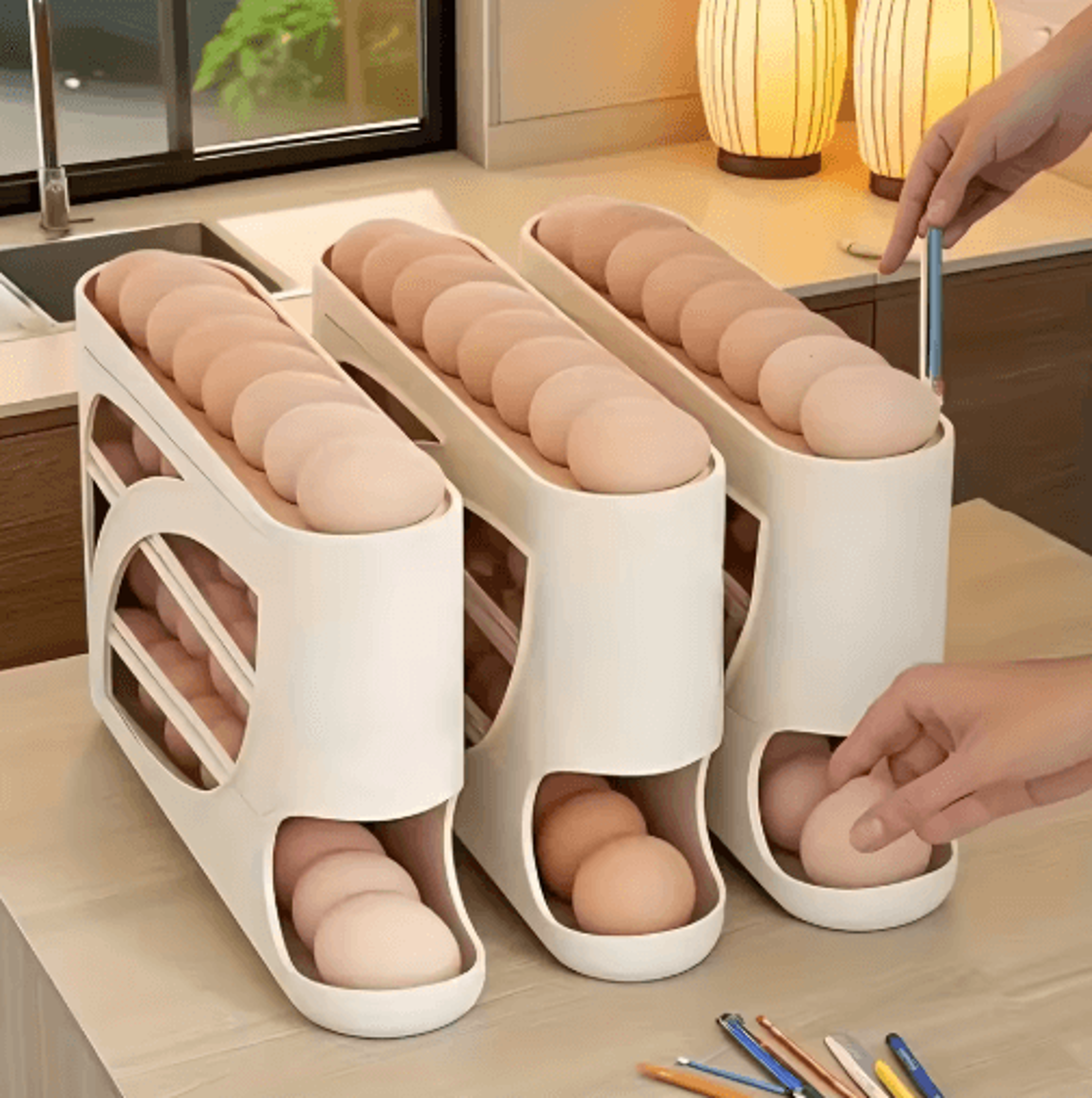 Automatic Rolling Egg Holder For Refrigerator With Large Capacity Storage 5