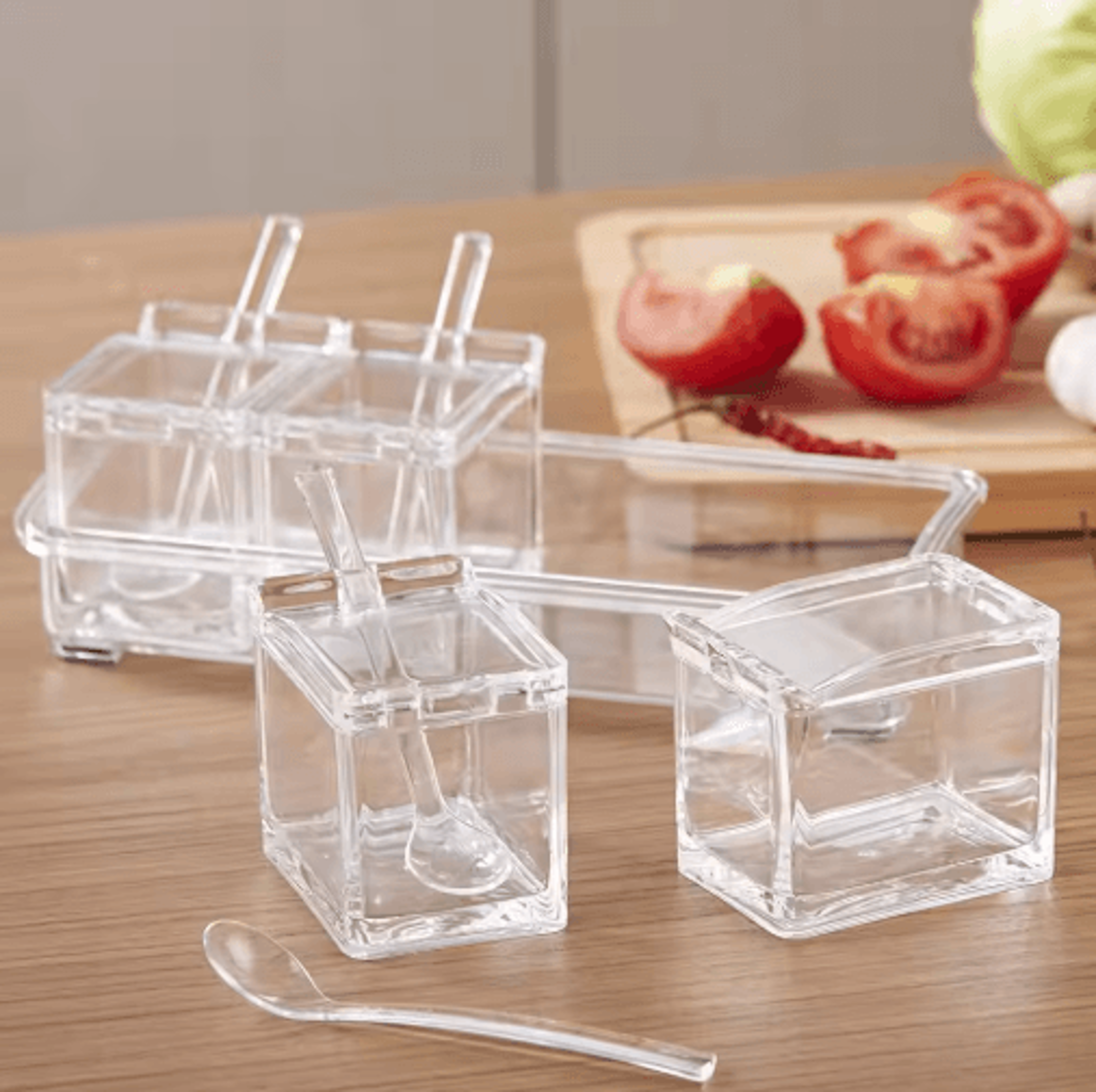 4in1 Clear Seasoning Container Set With Spoons For Kitchen Storage 3