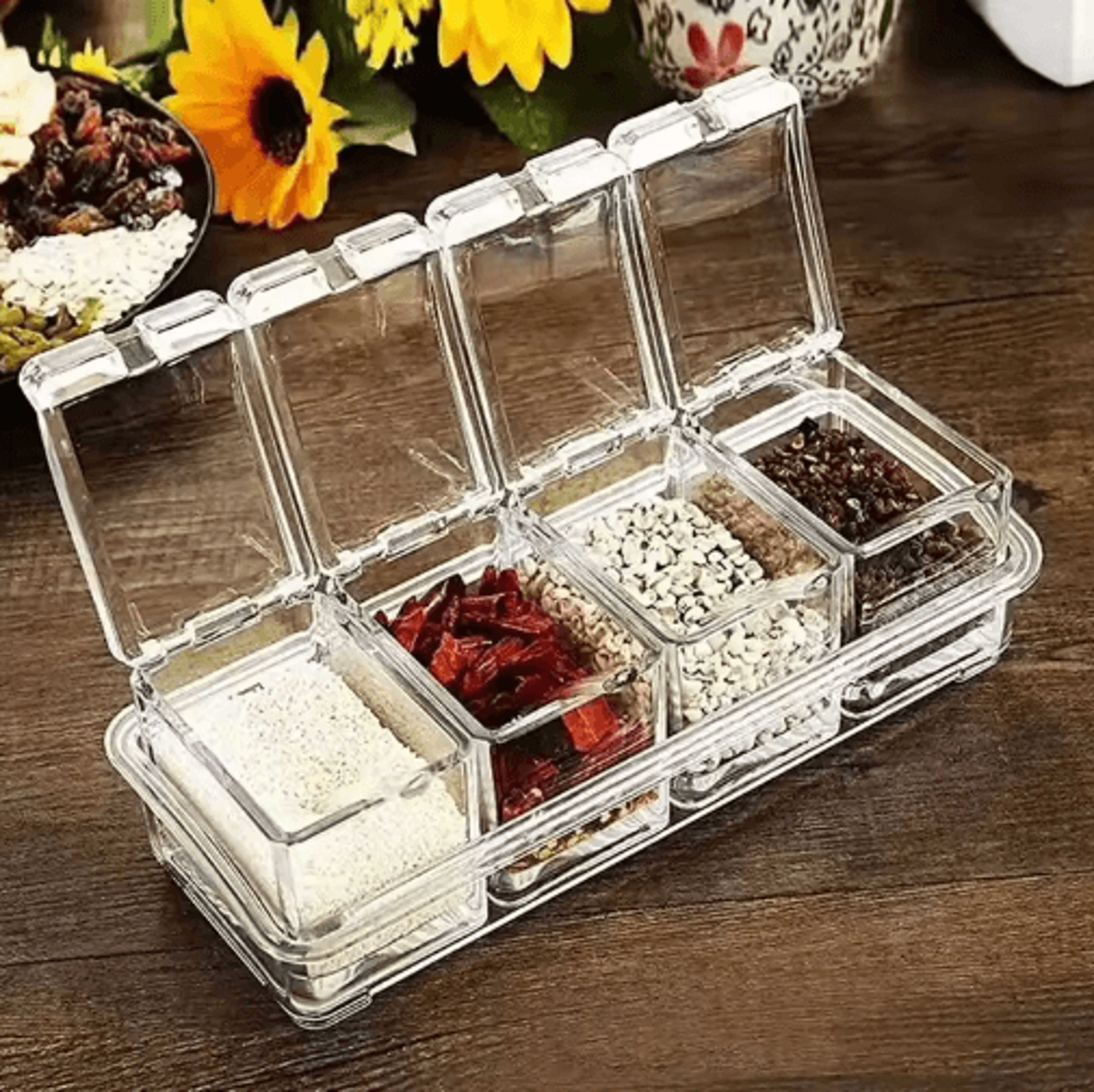 4in1 Clear Seasoning Container Set With Spoons For Kitchen Storage 4