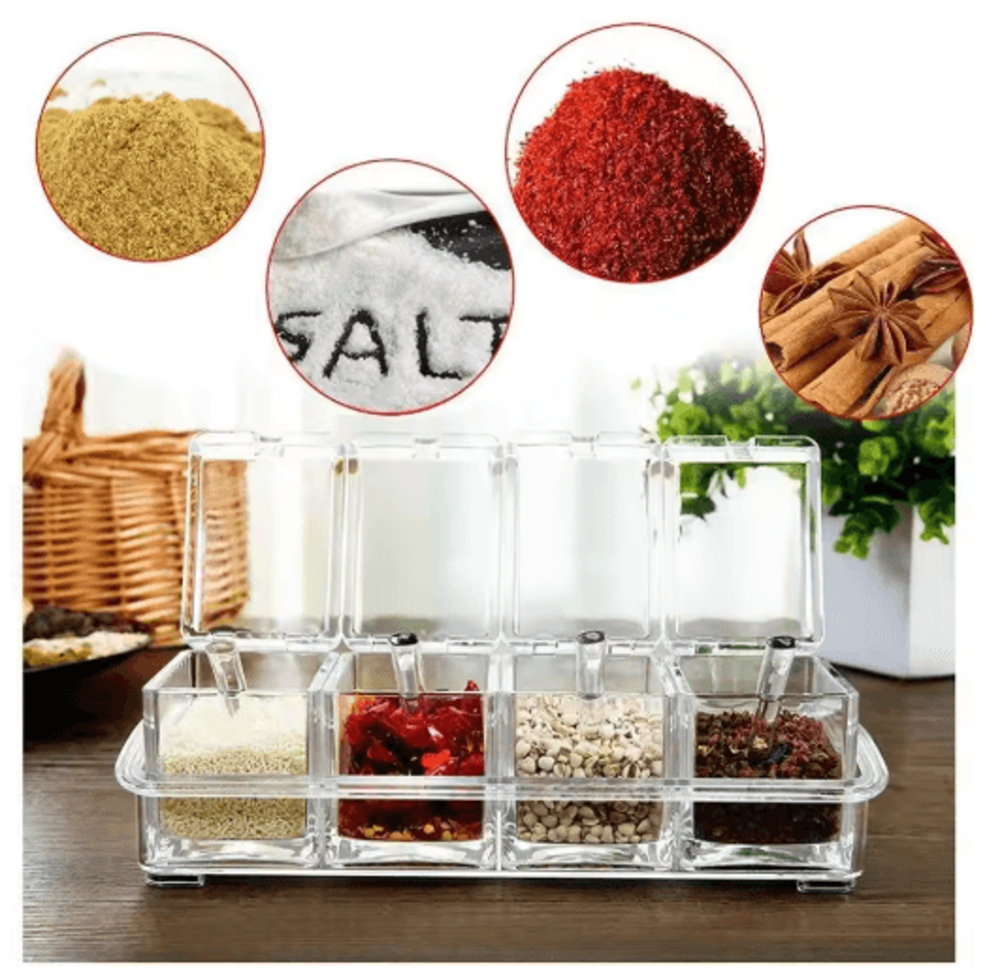 4in1 Clear Seasoning Container Set With Spoons For Kitchen Storage 6
