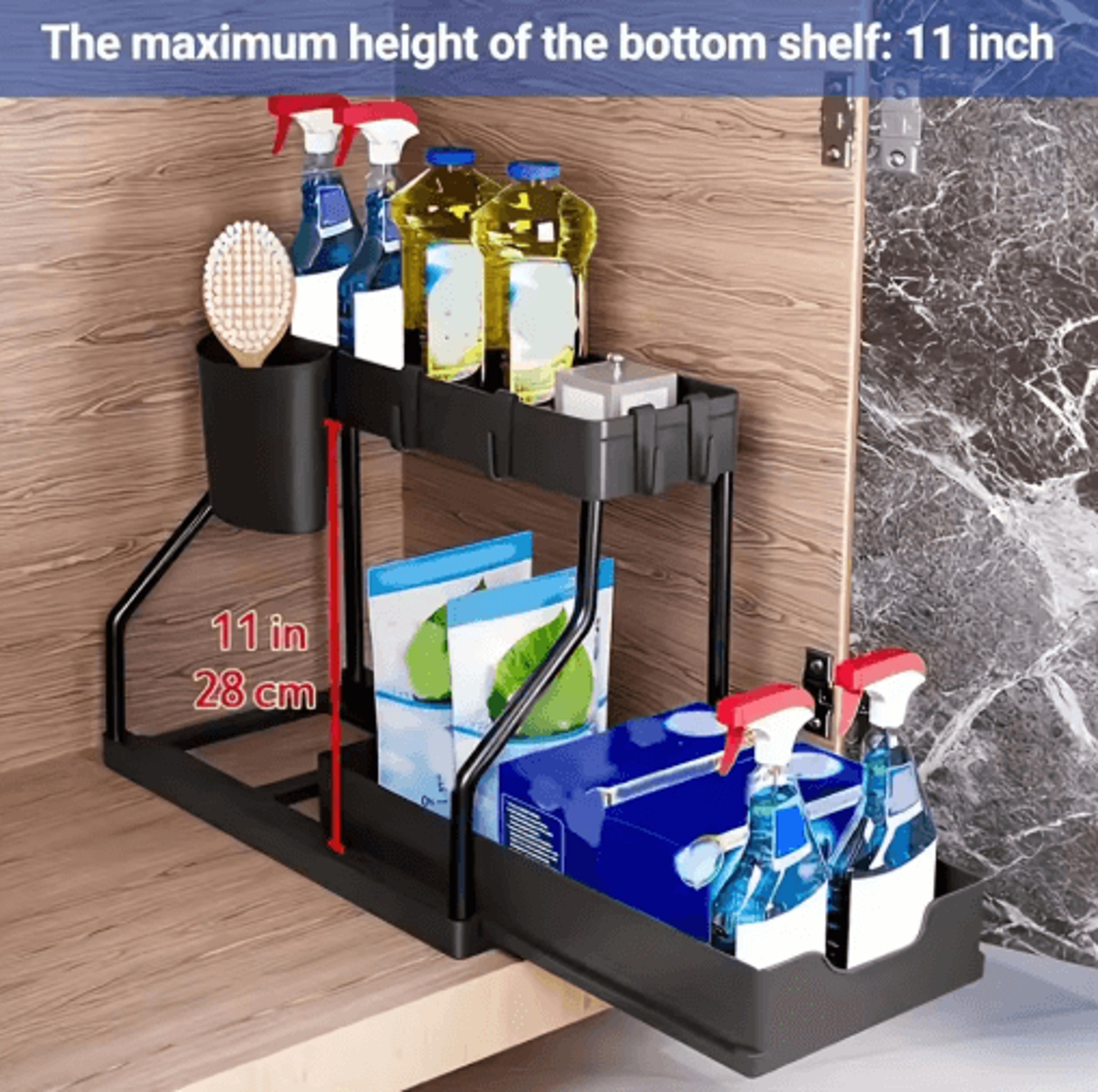 DoubleLayer PullOut Under Sink Storage Rack With Sliding Drawers 2
