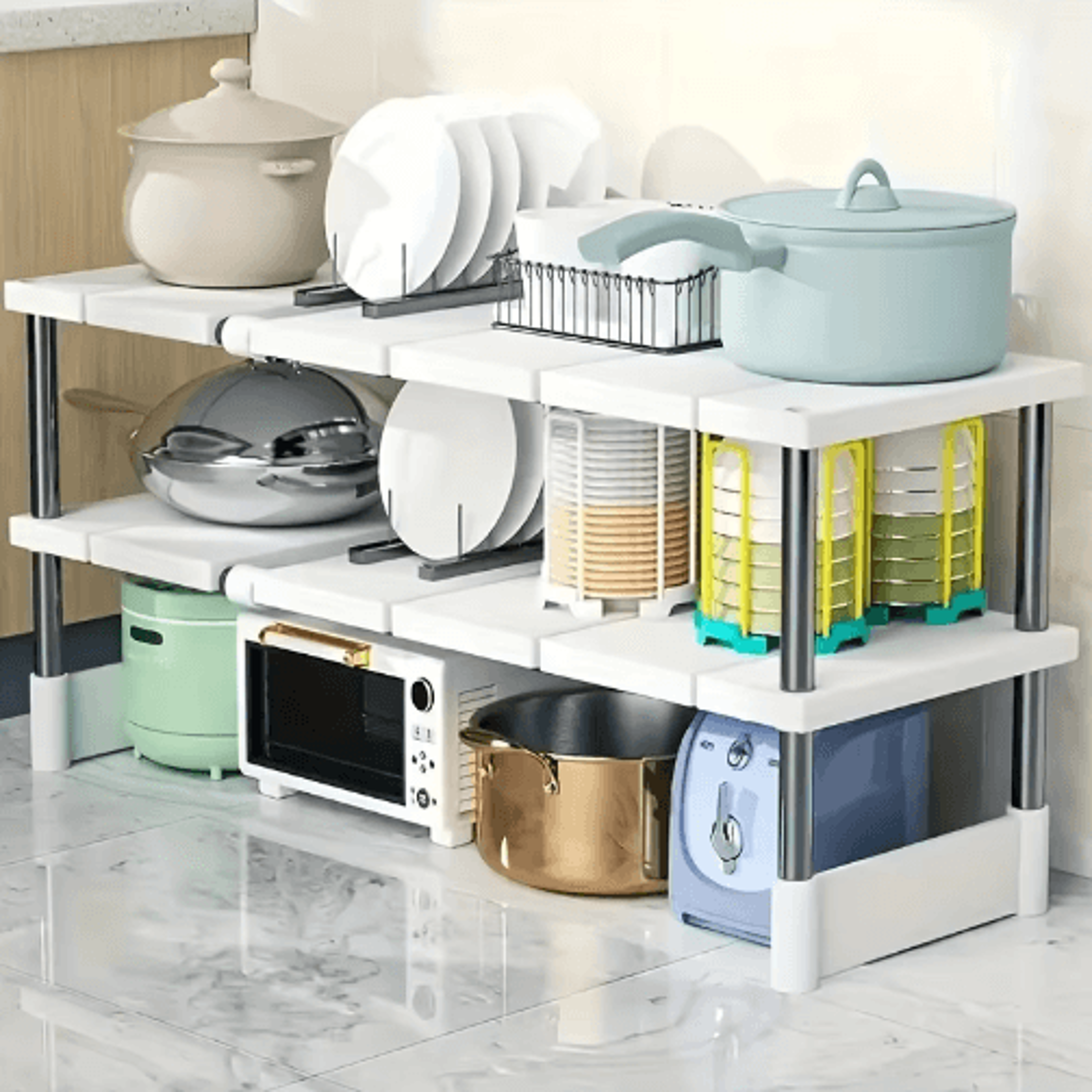 Adjustable Stainless Steel UnderSink Storage Rack For Kitchen  Bathroom Organization 5