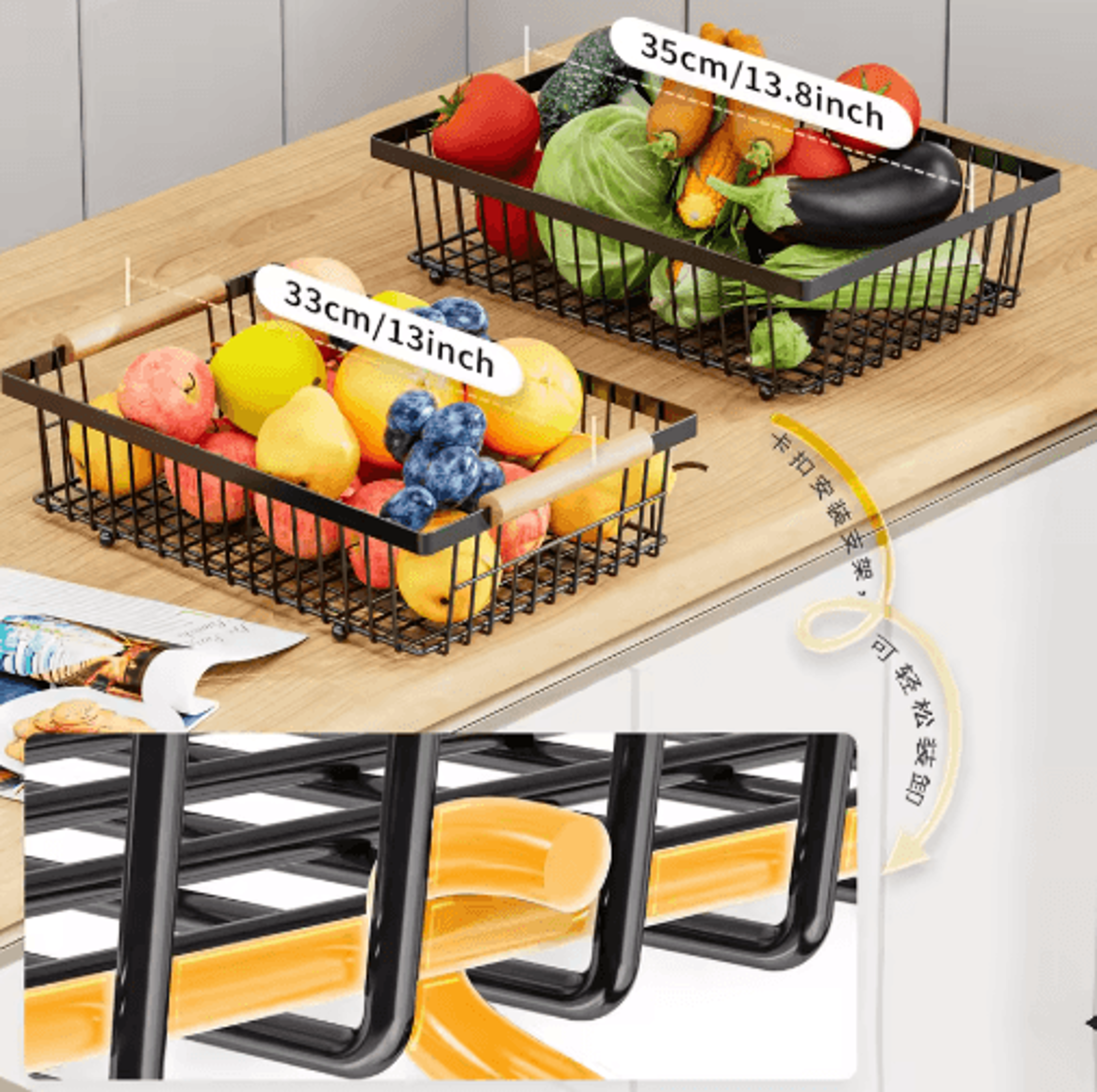 DoubleLayer Wooden Fruit  Vegetable Storage Stand With Removable Trays 5
