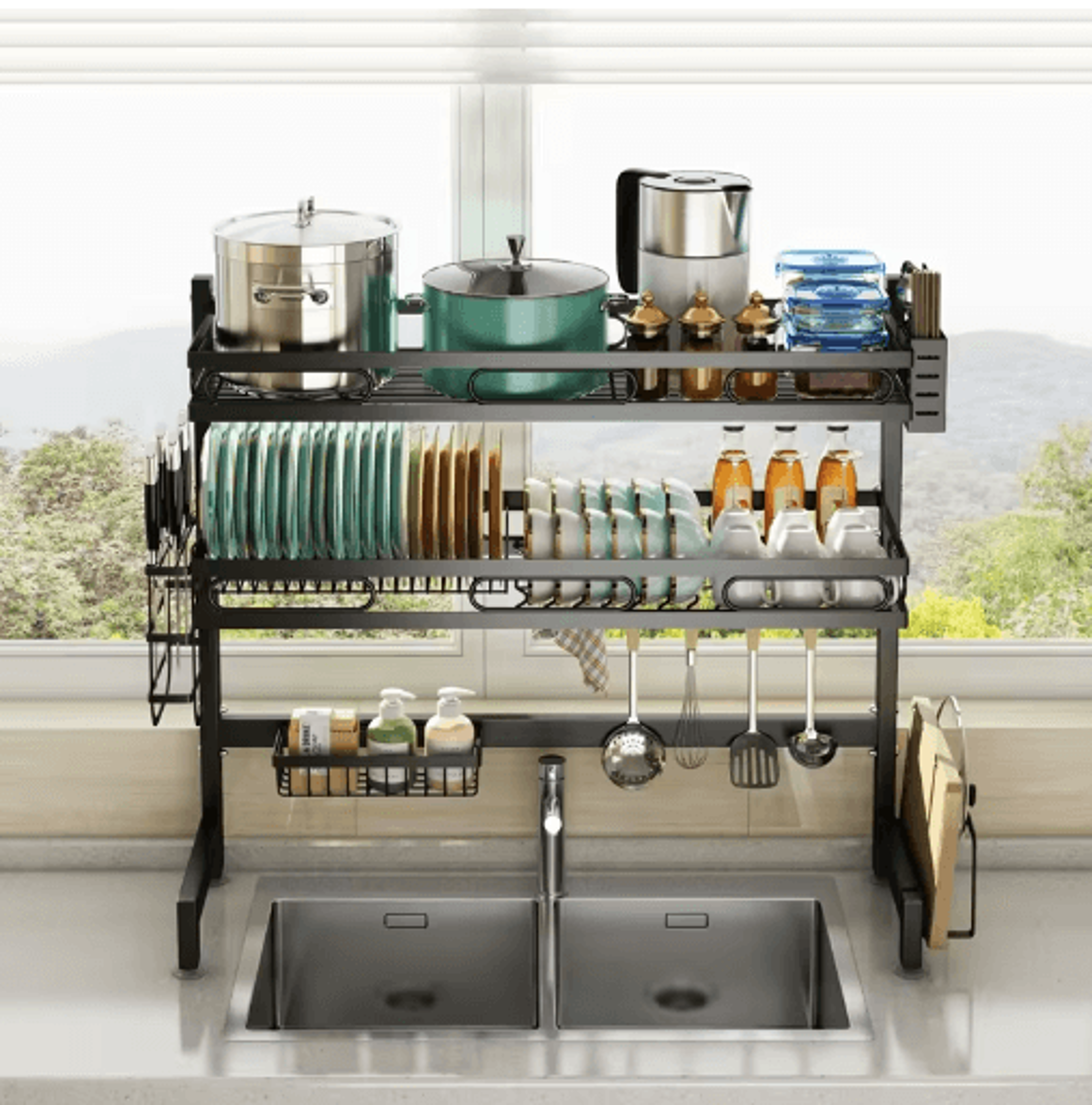 OvertheSink Dish Drying Rack With Utensil  Kitchen Storage Organizer 1
