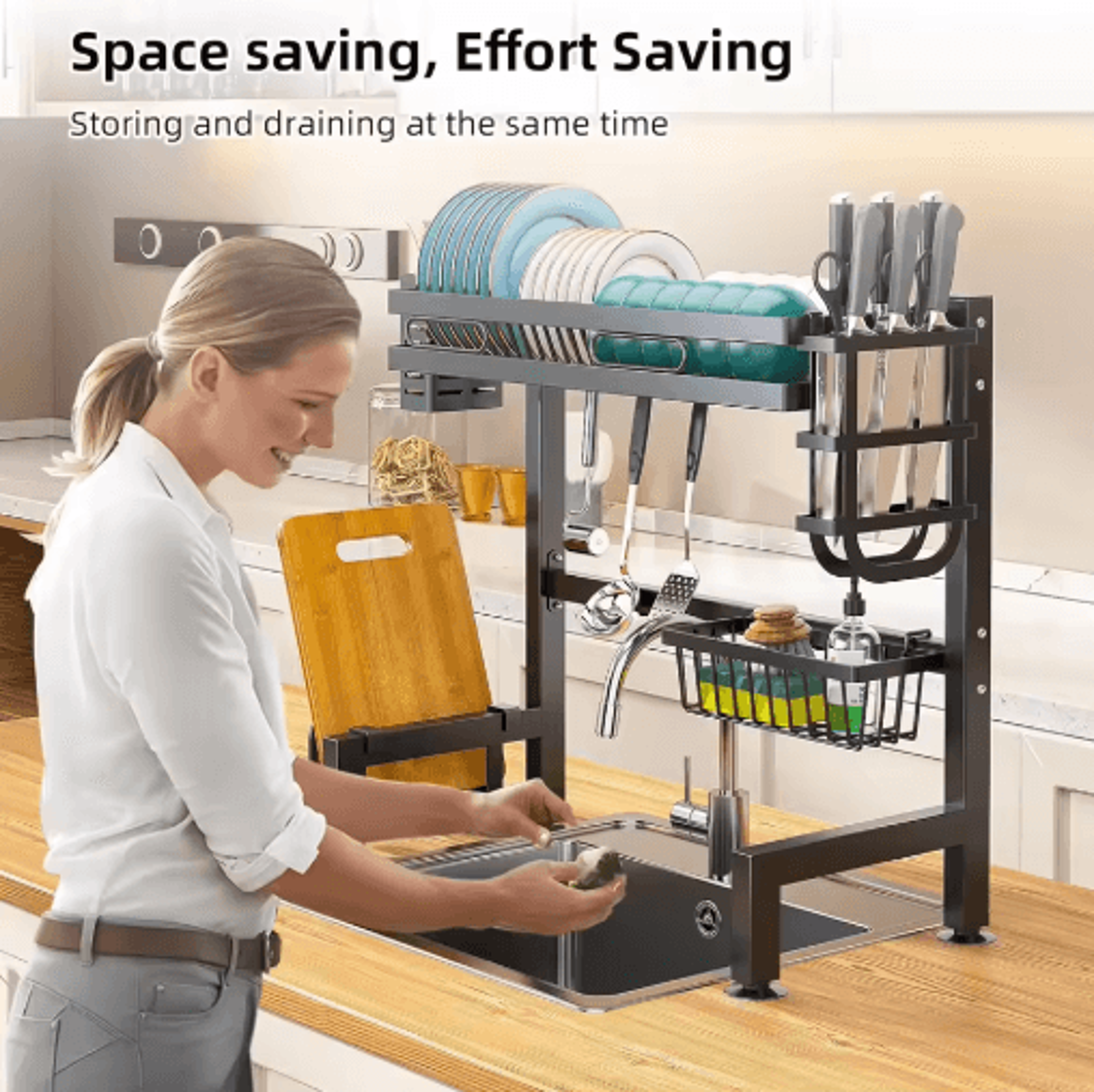 OvertheSink Dish Drying Rack With Utensil  Kitchen Storage Organizer 3