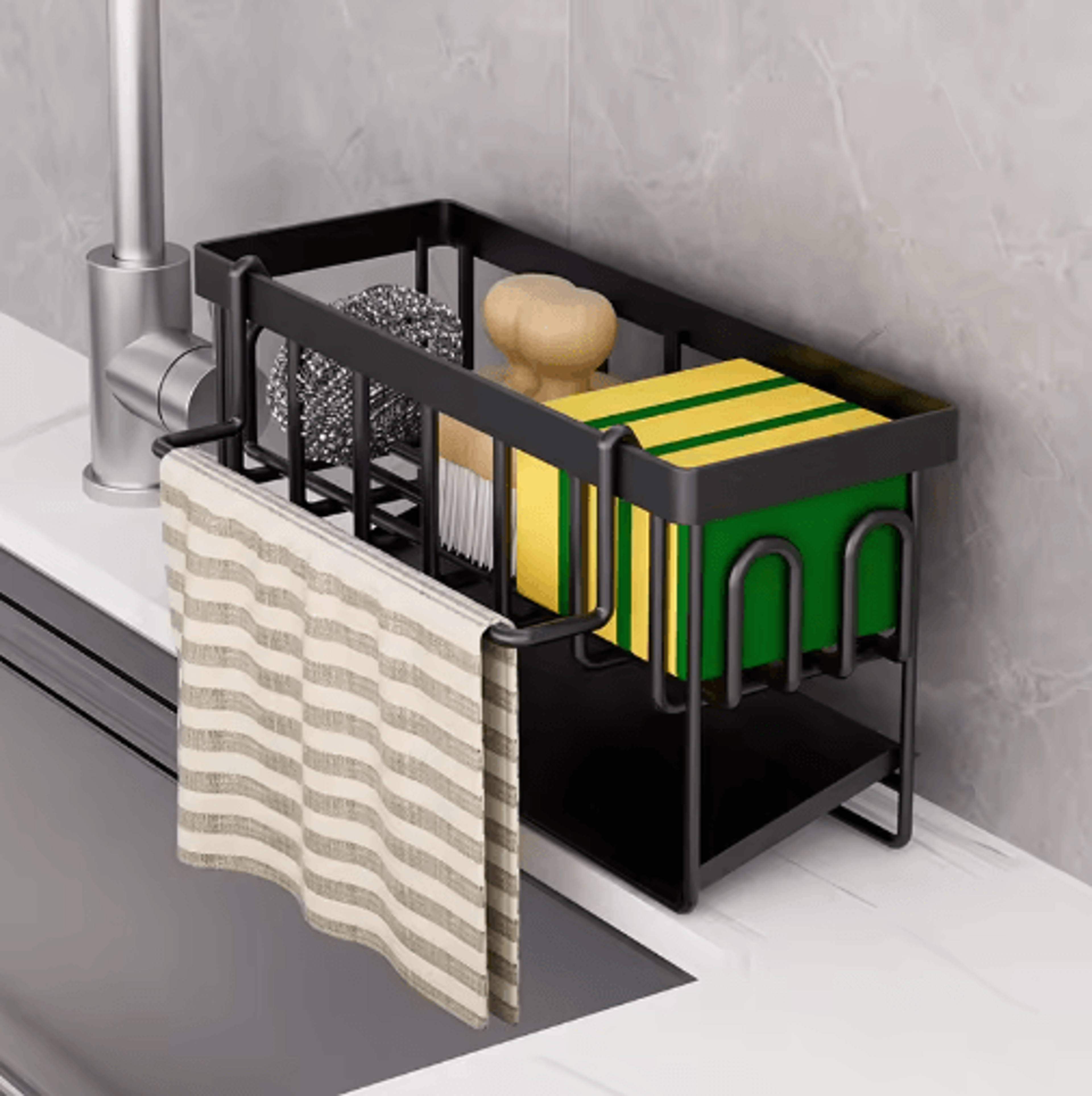SelfDraining Kitchen Sink Organizer With Soap Sponge  Towel Holder 2