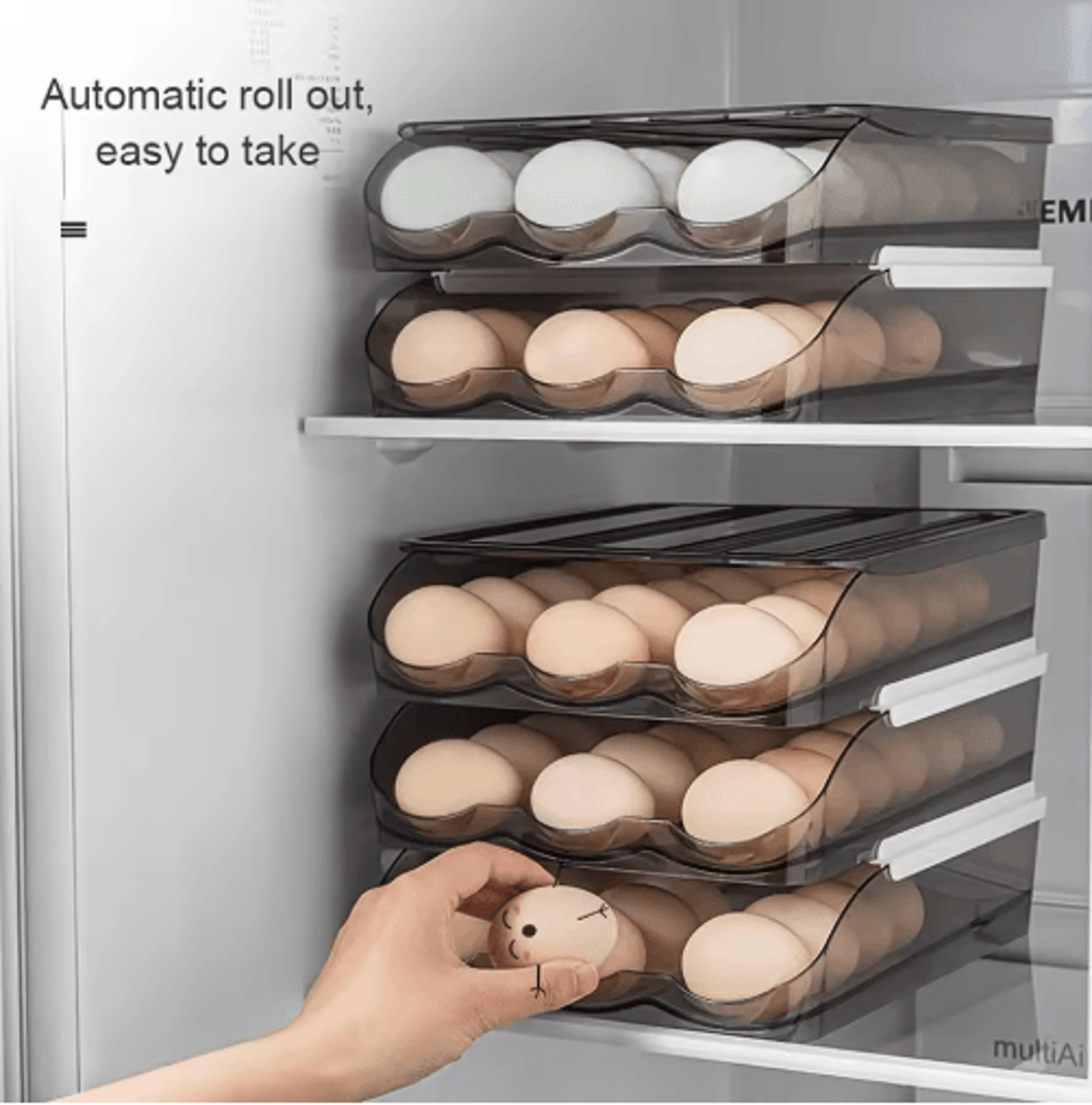 Automatic Rolling Egg Storage Container With Transparent Drawer Design 8