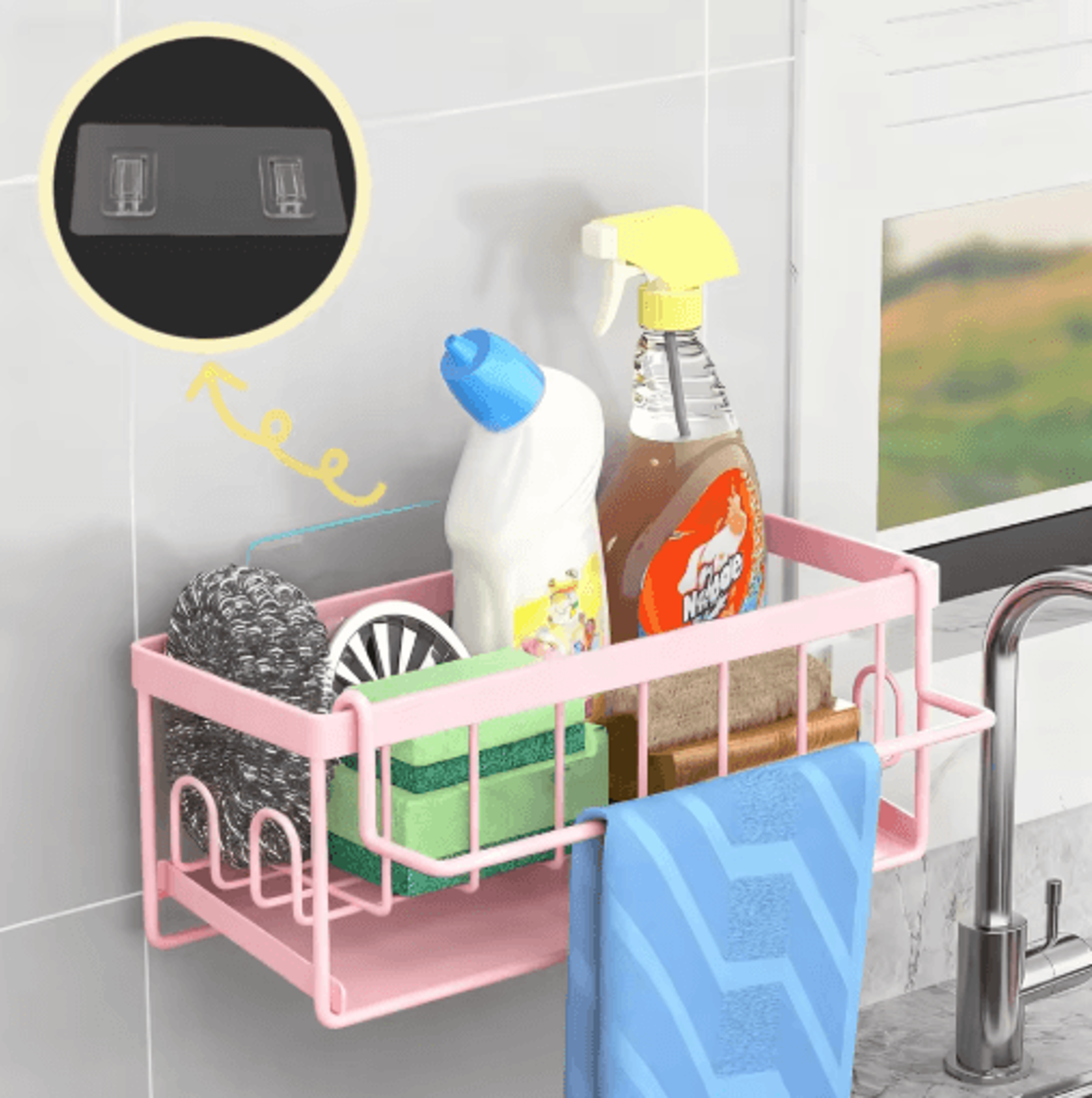 Kitchen Sink Caddy Organizer With Sponge Soap  Dishcloth Holder 7