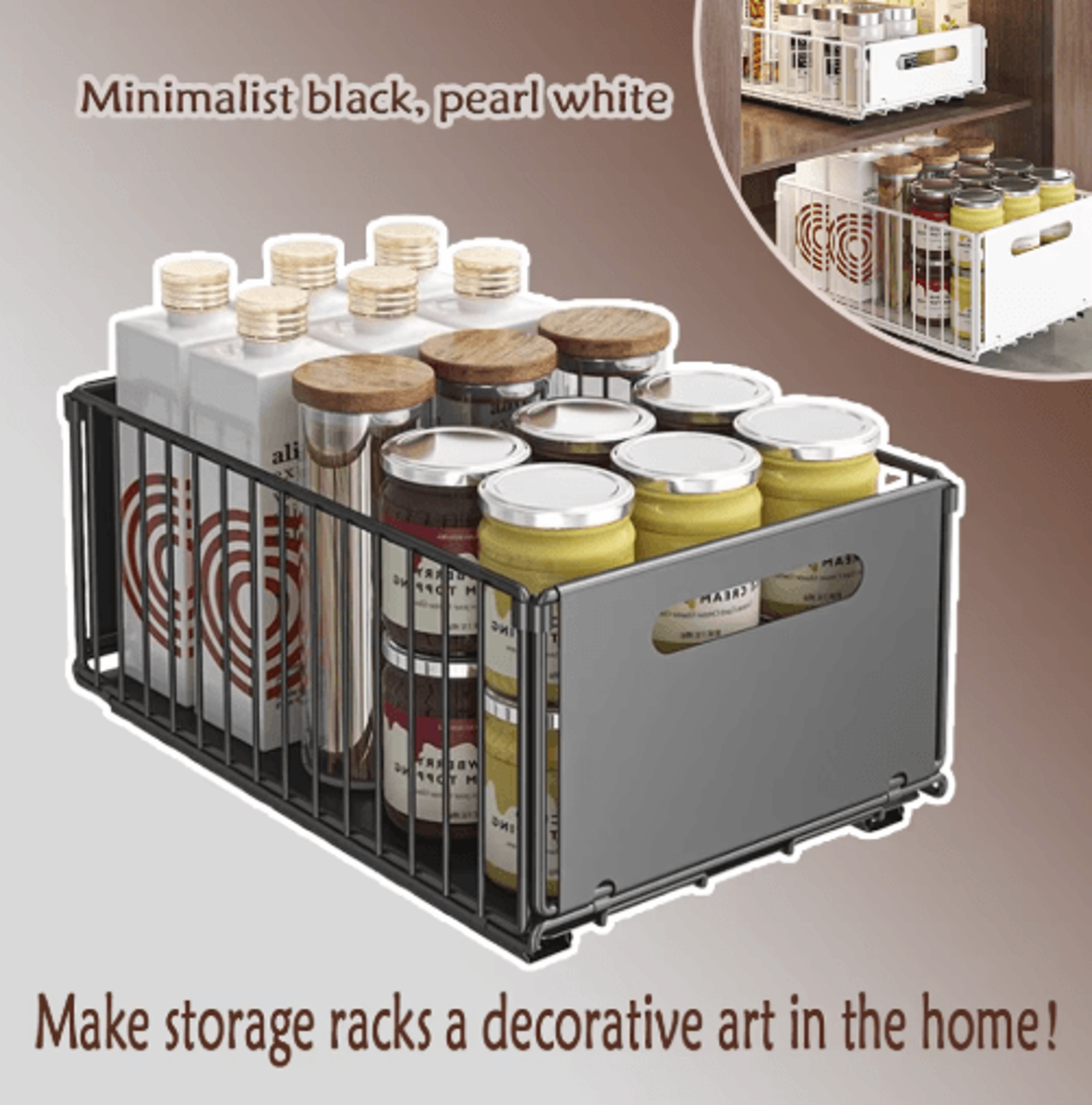 double-layer sliding storage basket for bottles & household organization