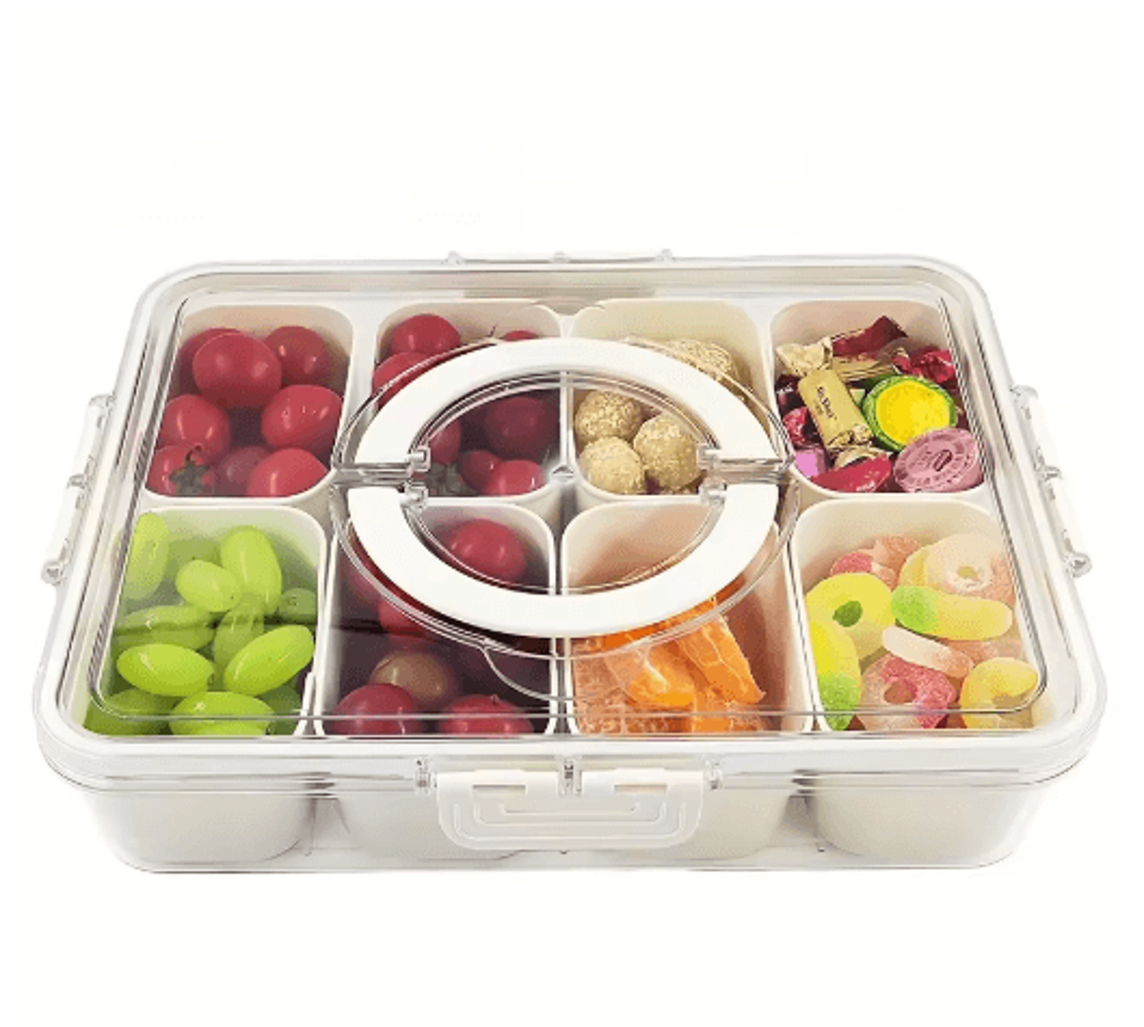 Rotating Snack Serving Tray With Lid  Handle For Fruits Charcuterie  Party Snacks 1