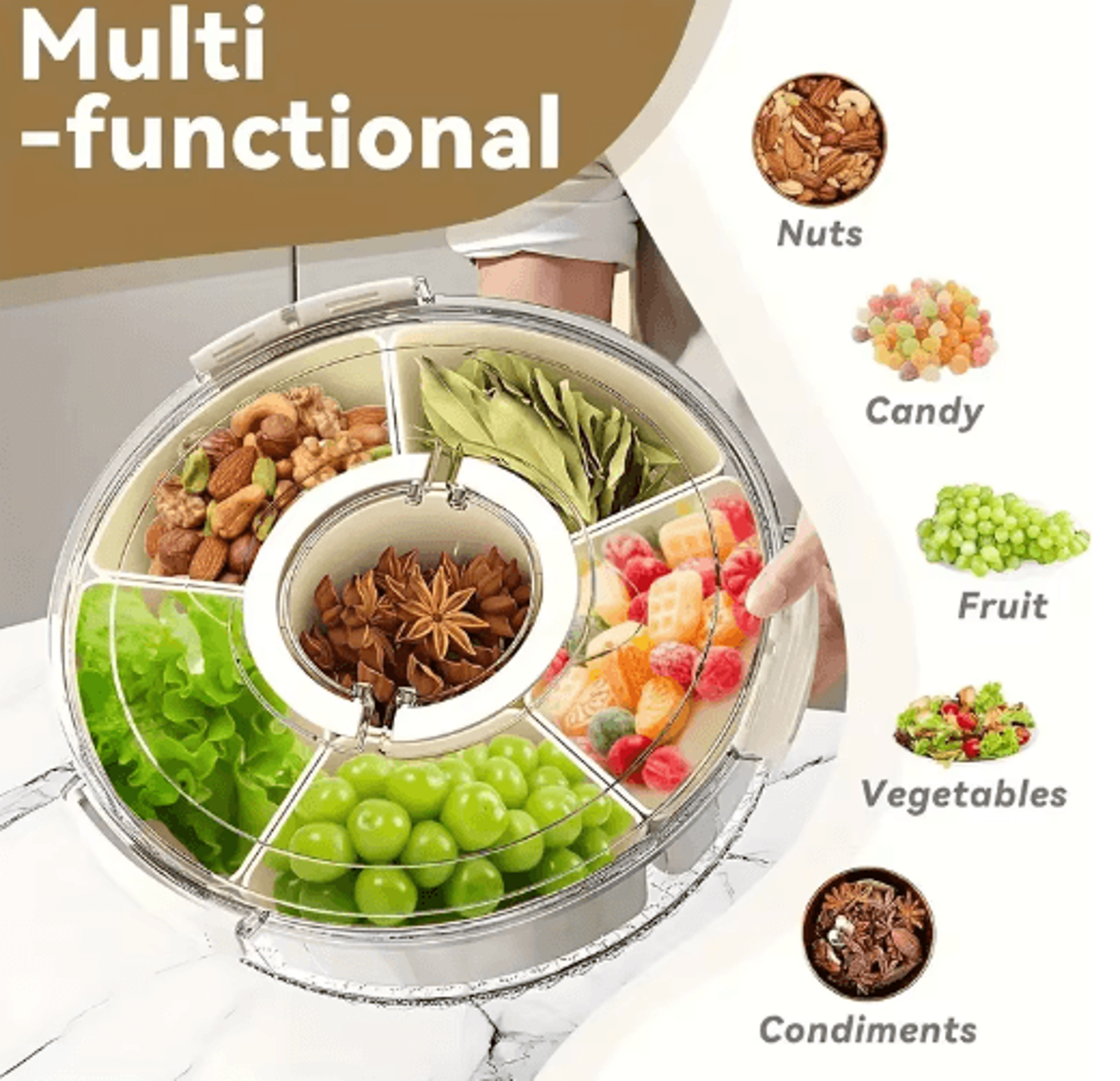 Rotating Snack Serving Tray With Lid  Handle For Fruits Charcuterie  Party Snacks 6