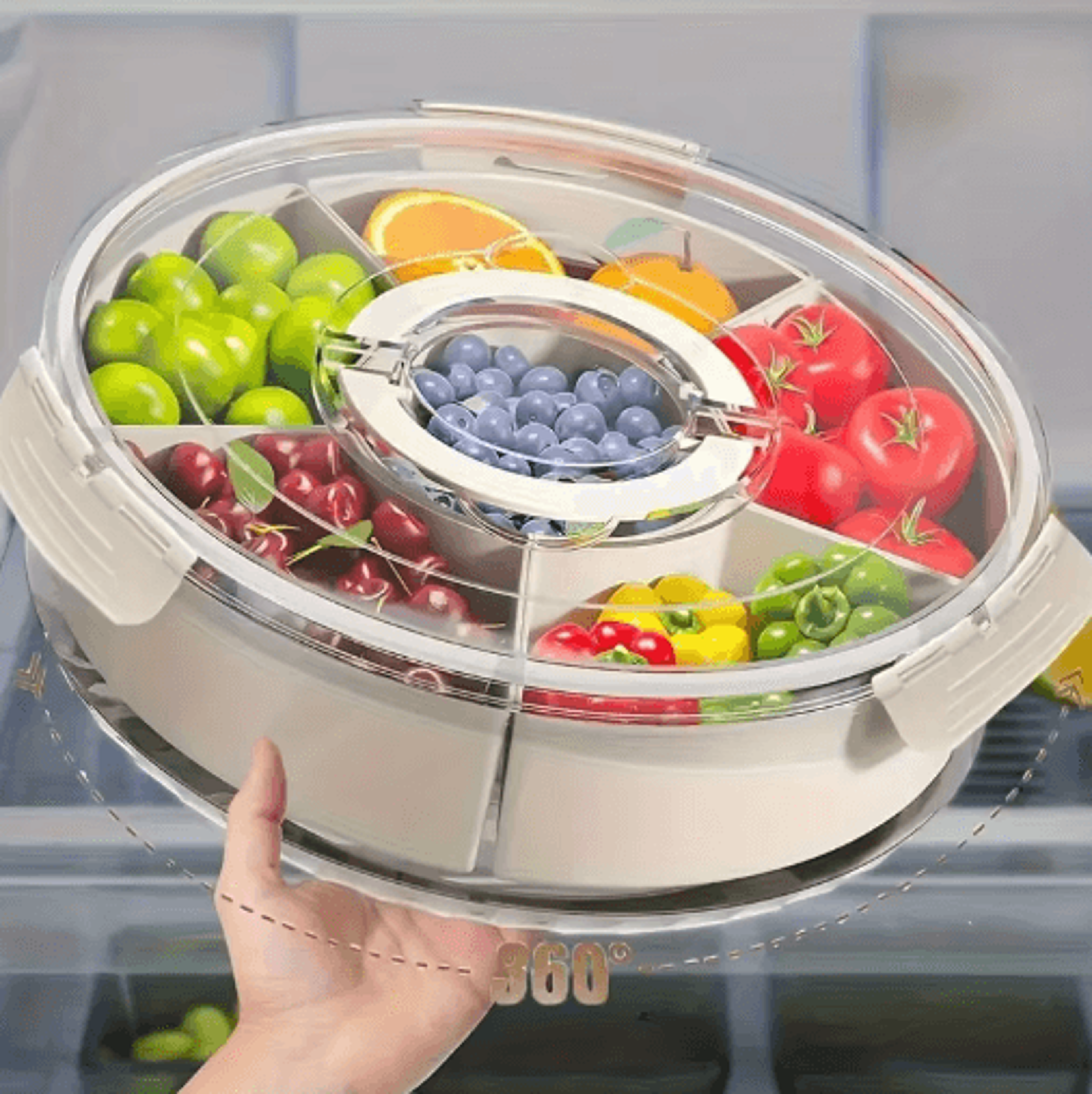 Rotating Snack Serving Tray With Lid  Handle For Fruits Charcuterie  Party Snacks 7