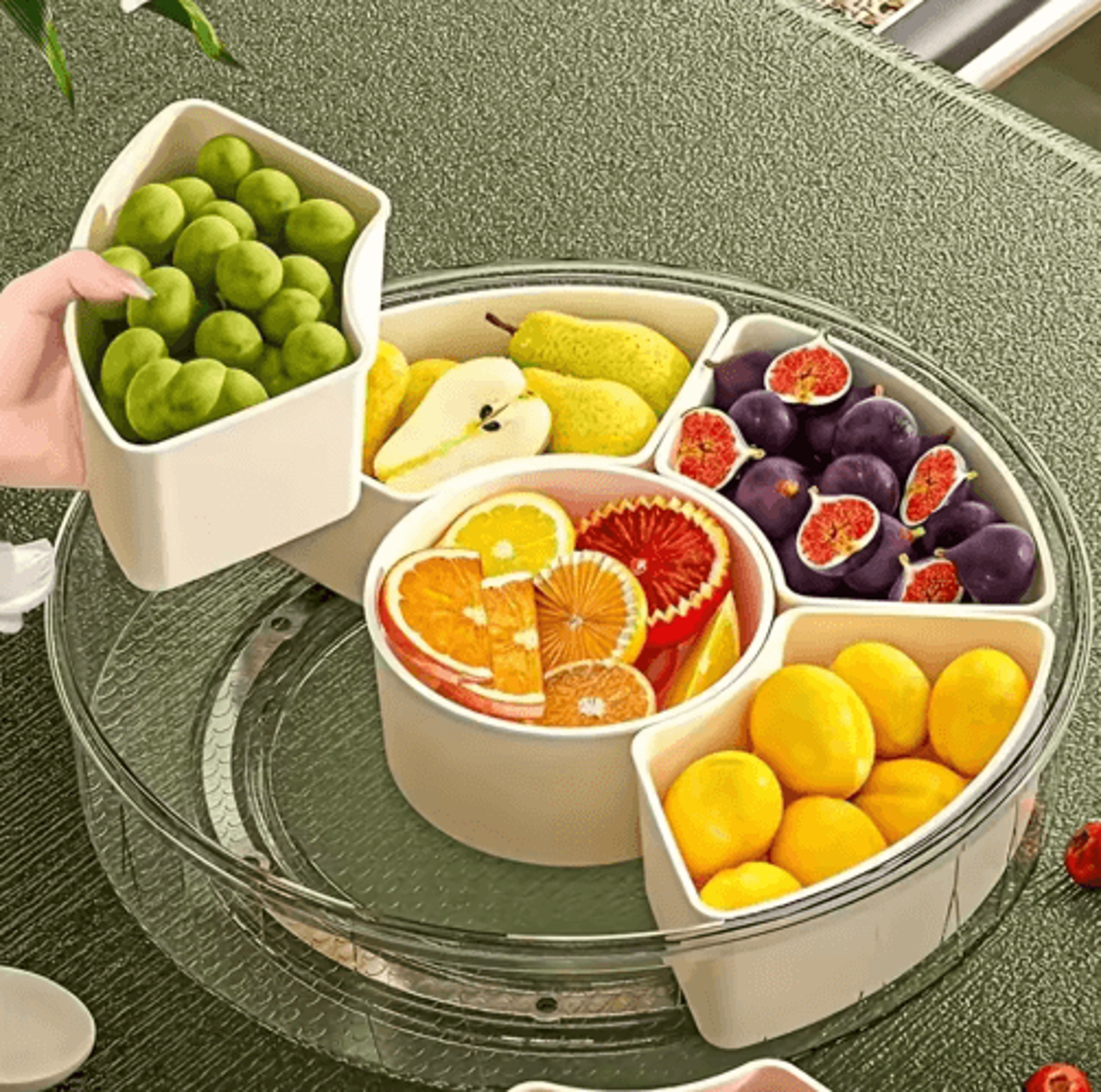 Rotating Snack Serving Tray With Lid  Handle For Fruits Charcuterie  Party Snacks 9